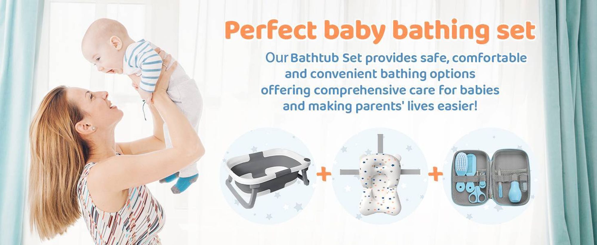 Faltbare Badewanne Baby Badewanne Faltbar mit Baby Badekissen und Thermometer, für Babys Von 0-36 Monaten, mit Baby Pflegeset, Tragbare Babywanne