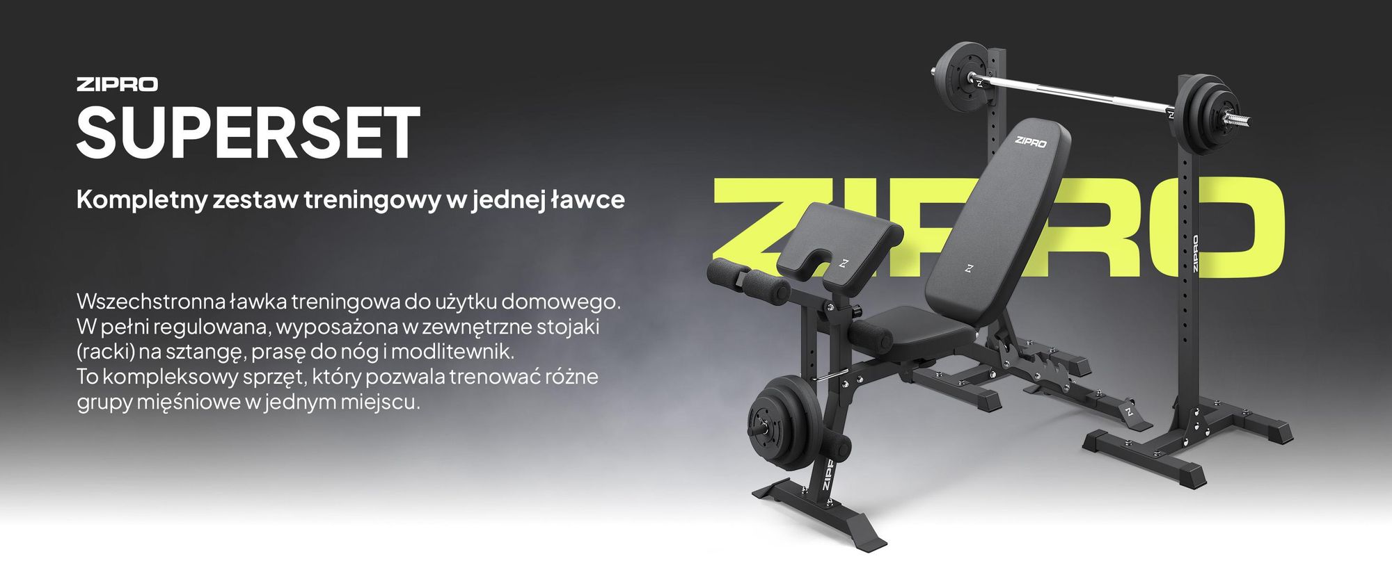 Zestaw ławki do ćwiczeń z hantlami Zipro Superset – z wolnostojącym stojakiem na hantle, w tym pulpit do ćwiczeń bicepsów i trenażer nóg, regulowana ławka skośna i ławka ujemna, obciążenie do 270 kg