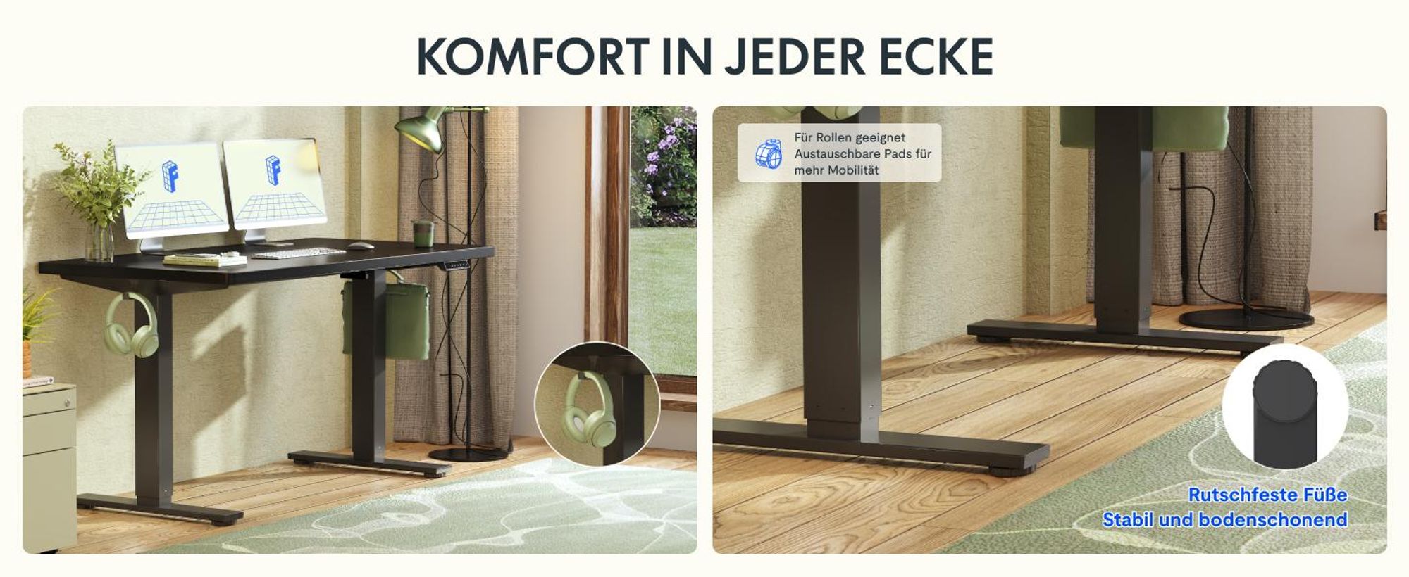 FLEXISPOT EN1 Höhenverstellbarer Schreibtisch 140x80cm 100 kg Tragkraft, mit Anti-Kollisionsschutz,  Einteilige Tischplatte 4 Memory-Funktion(Schwarz)