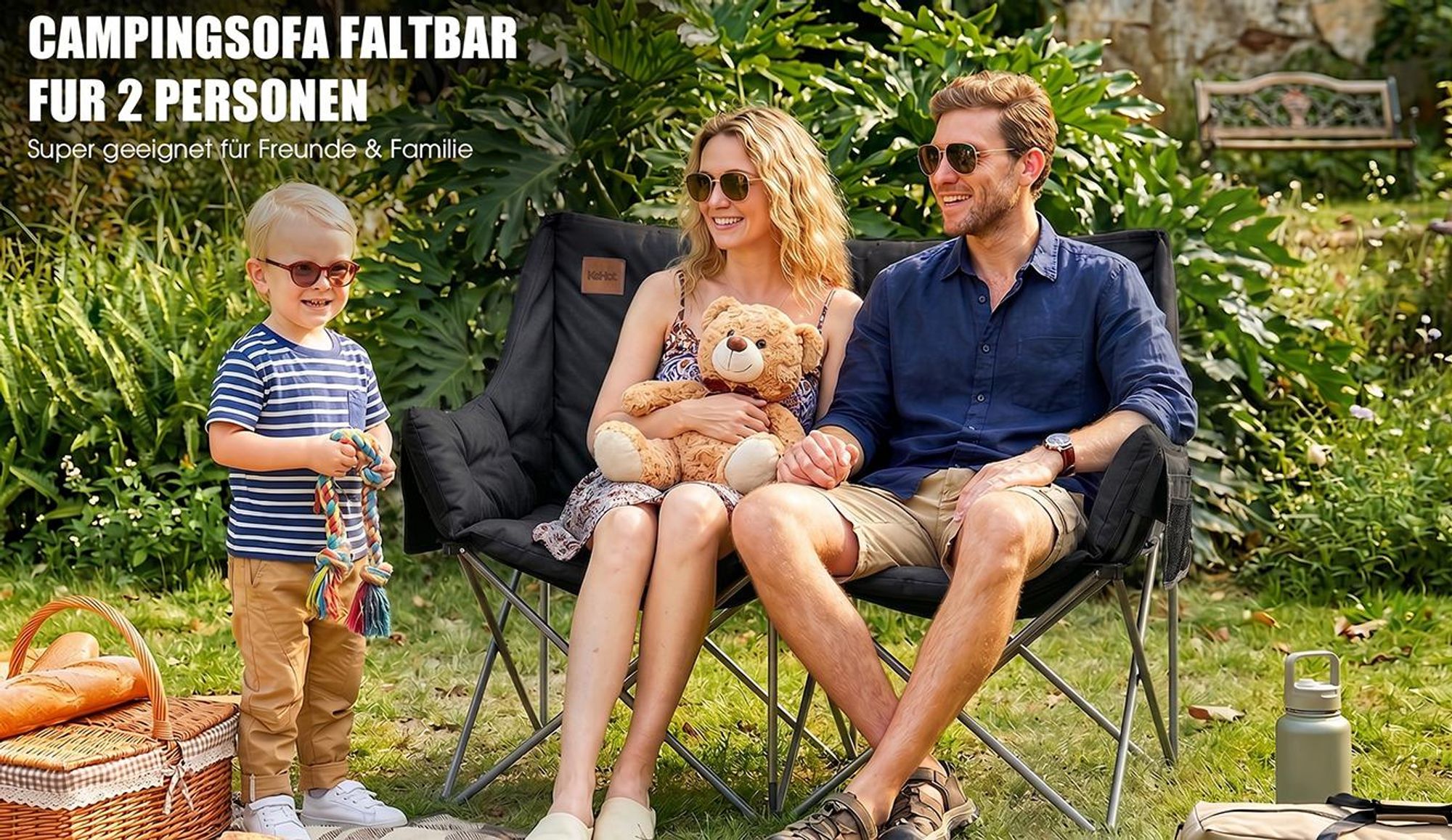 Kehot Klappbare Outdoor-Couch, Doppelsitzer mit Tragetasche, 600D Oxford, bis240 kg