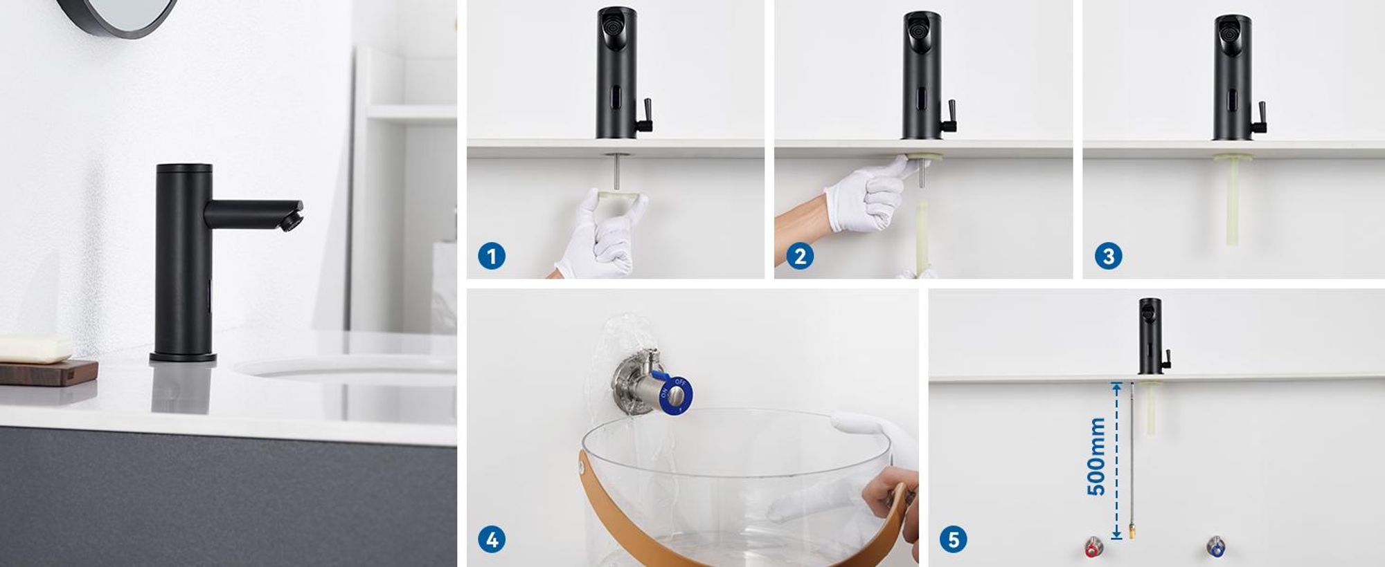 Auralum Sensor Wasserhahn Bad Waschtischarmatur mit Infrarot, automatische Waschbeckenarmatur Schwarz berührungslos,Badarmatur Kalt Warm Mischbatterie