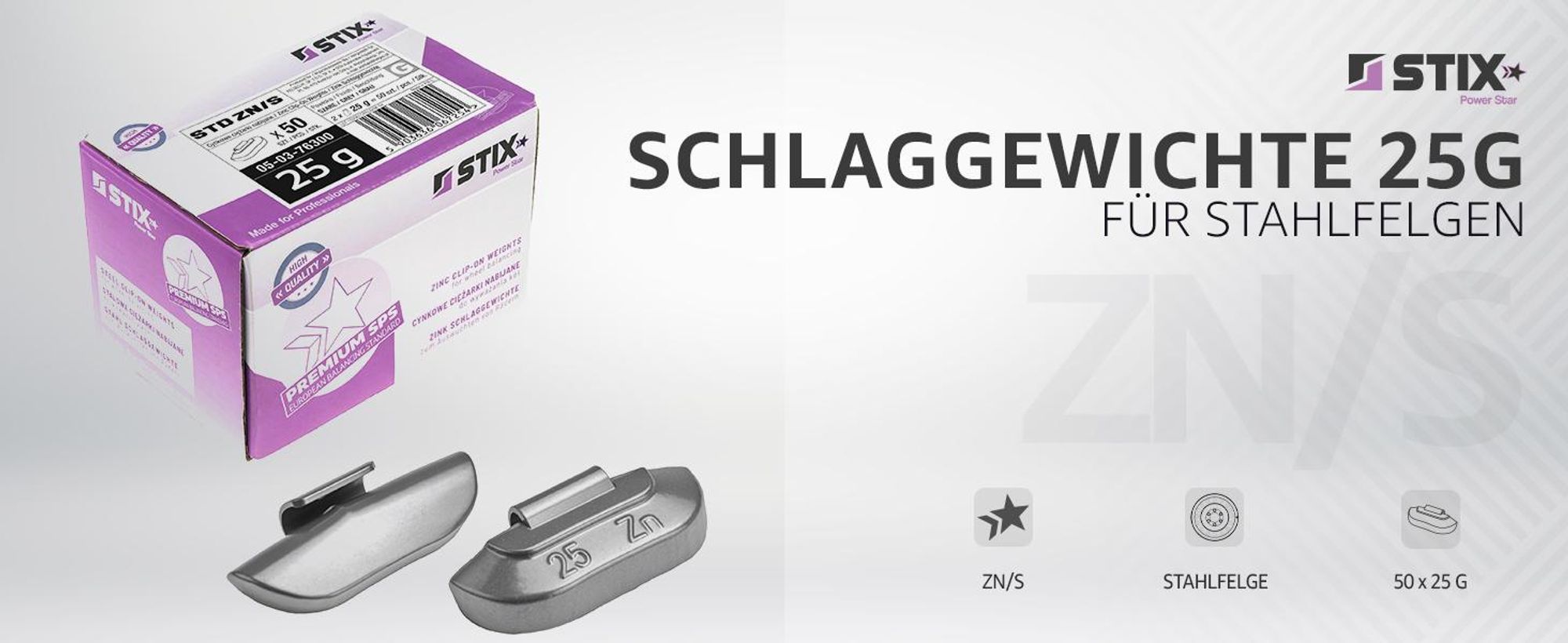 STIX ZN/S Schlaggewichte für Stahlfelgen 25g Zink beschichtet Auswuchtgewichte Wuchtgewichte Silber 50 Stück