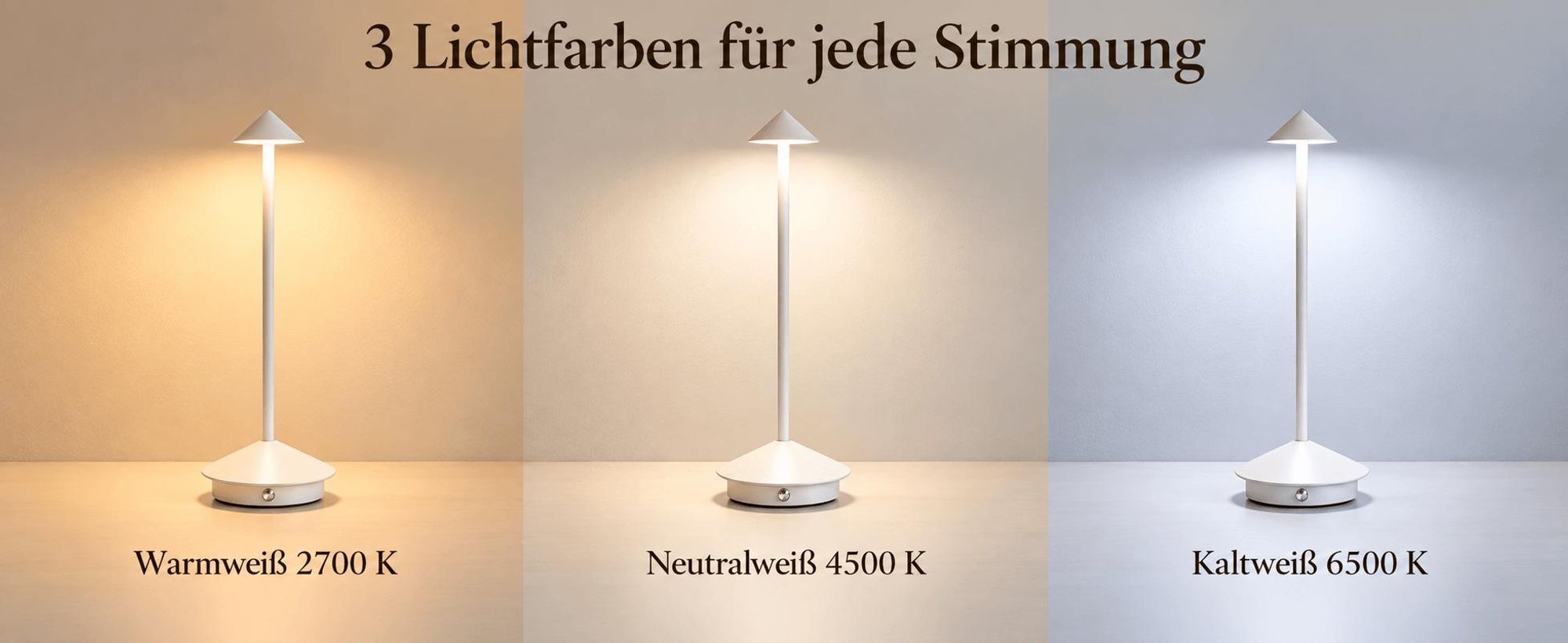 2er LED Nachttischlampe, Kabellose LED Tischleuchte, Dimmbare Tischlampe, Stufenloses Dimmen in drei Farben,Tragbare USB Aufladbar lampen, Braun