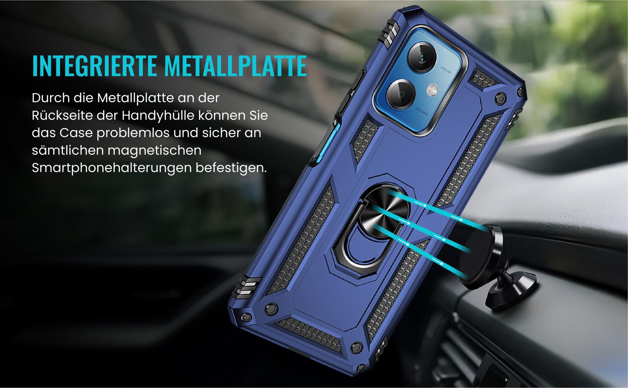 Bumper für Xiaomi Redmi Note 12 5G in Blau mit Metallplatte