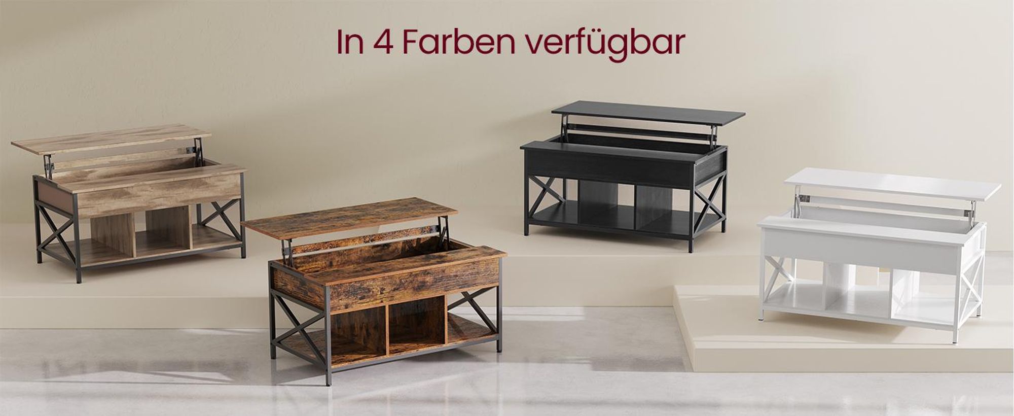 VASAGLE Couchtisch, höhenverstellbar, offener und versteckter Stauraum, 60 x 100 x (48-62) cm