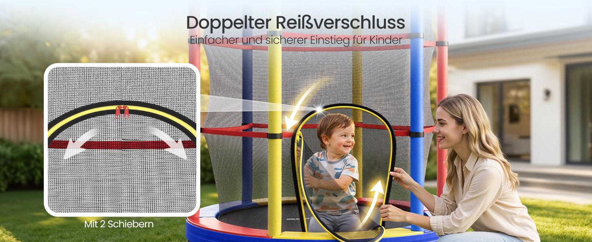 SONGMICS Trampolin Kinder, 174 cm Gartentrampolin mit Sicherheitsnetz, Mini-Trampolin für innen und außen, Stahlrahmen, bunt