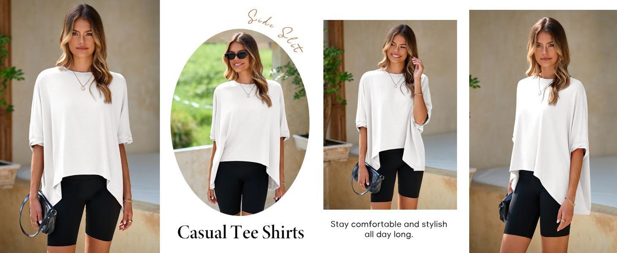 Oversize-T-Shirt für Damen mit Fledermausärmeln, asymmetrischem Saum und lockerer Passform