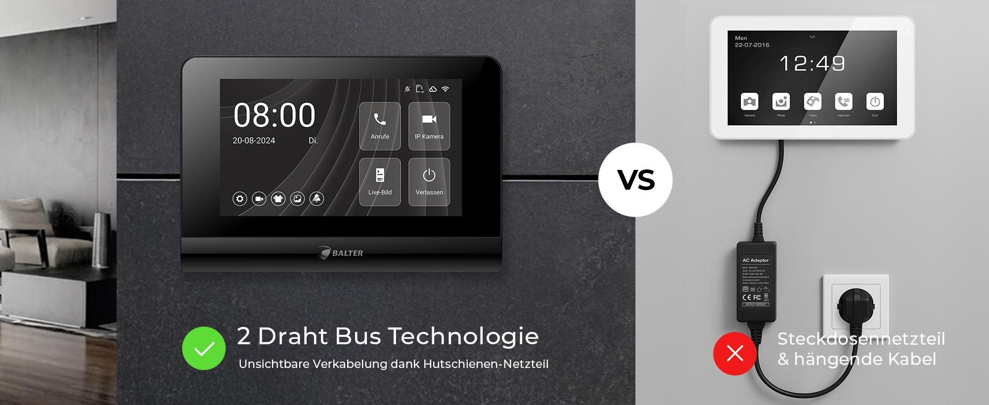 Entri L Video Türsprechanlage, 1 Familienhaus mit 7-Zoll Monitor, 2-Draht, Unterputz, Video Türklingel Smartphone App, Full HD Kamera, schwarz