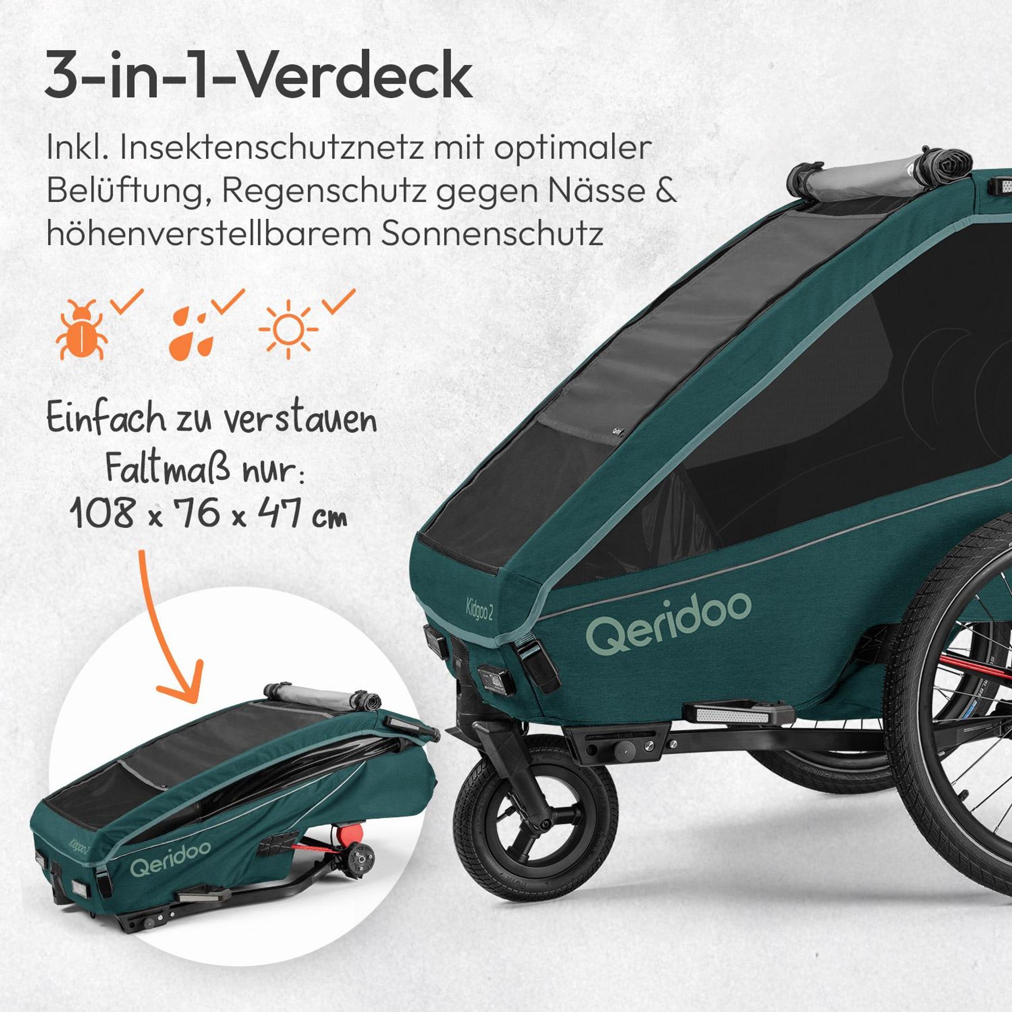 Qeridoo Kidgoo 2- Kinderfahrradanhänger für 2 Kinder, Farbe: Pacific Blue