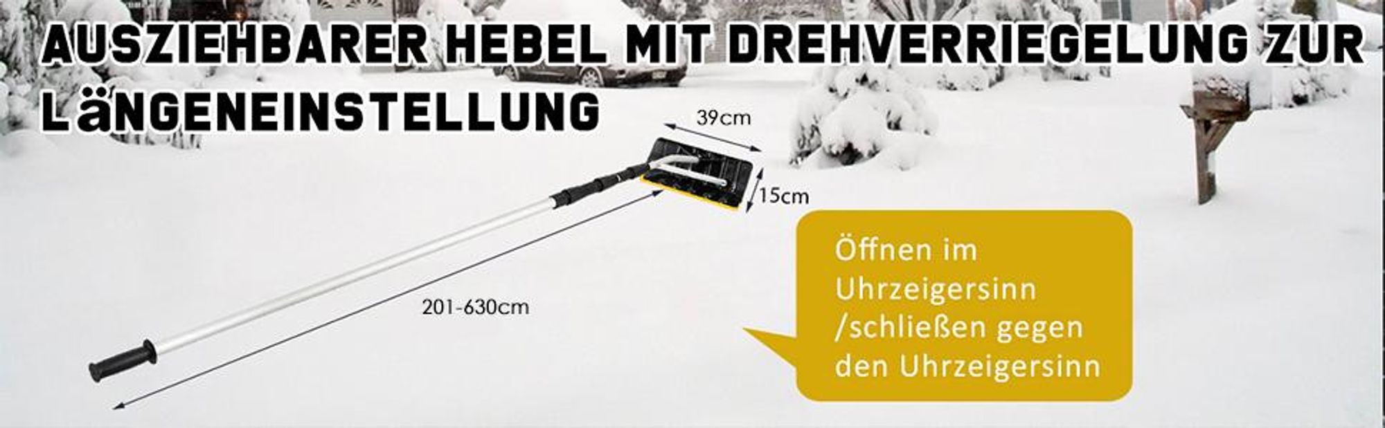 COSTWAY Schneeschaufel Dach, Einstellbereich 201-630 cm, Dachschneeräumer aus Aluminium, Schneeschieber Schneeräumer Dachräumer mit Rutschfester Griff