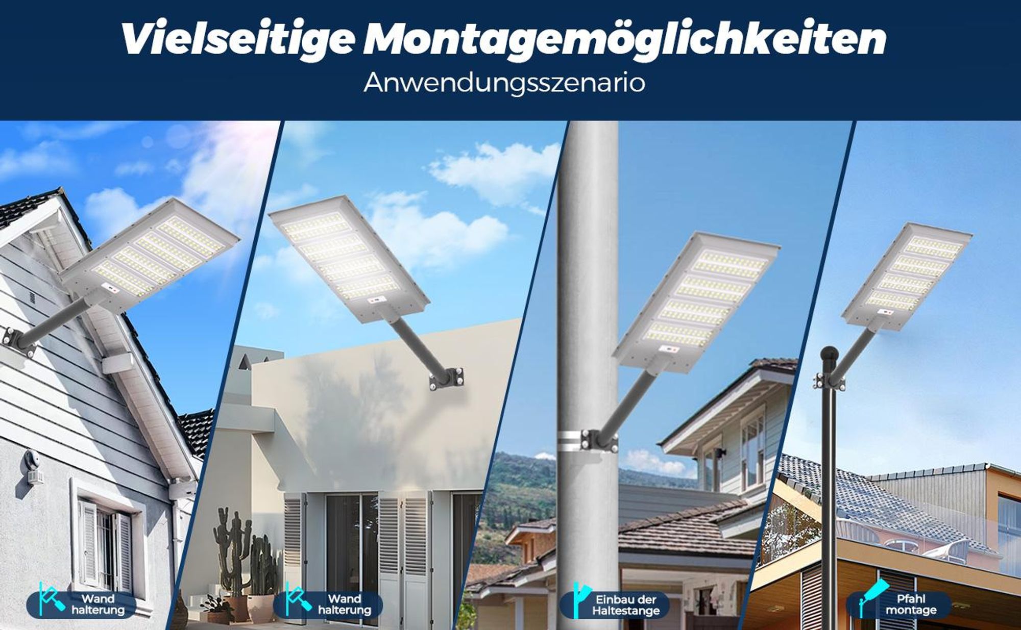 100000LM Solar Straßenlaterne mit Bewegungsmelder Außenleuchte Strahler Garten