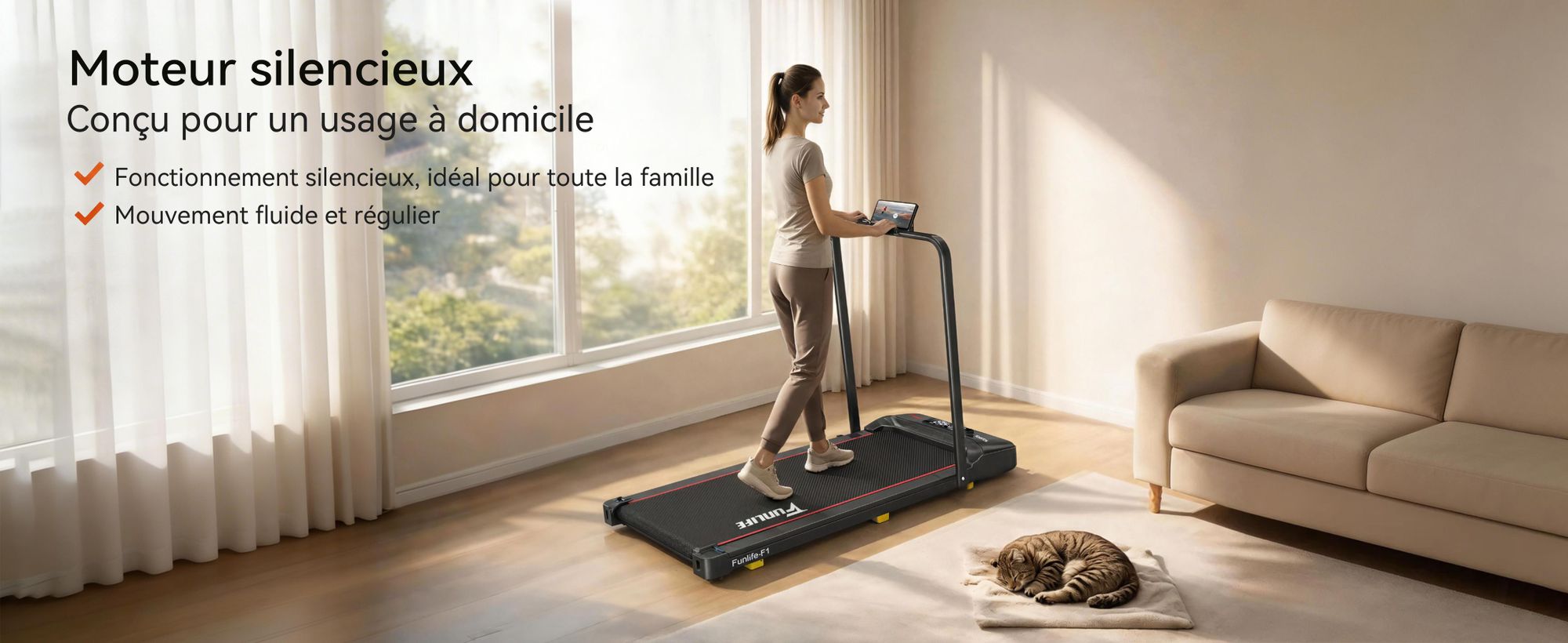 FunLife F1, tapis de course pliable pour marche – 3 en 1, avec poignée de maintien, vitesse de 1 à 8 km/h, compact et silencieux, idéal pour la maison, le bureau et le télétravail