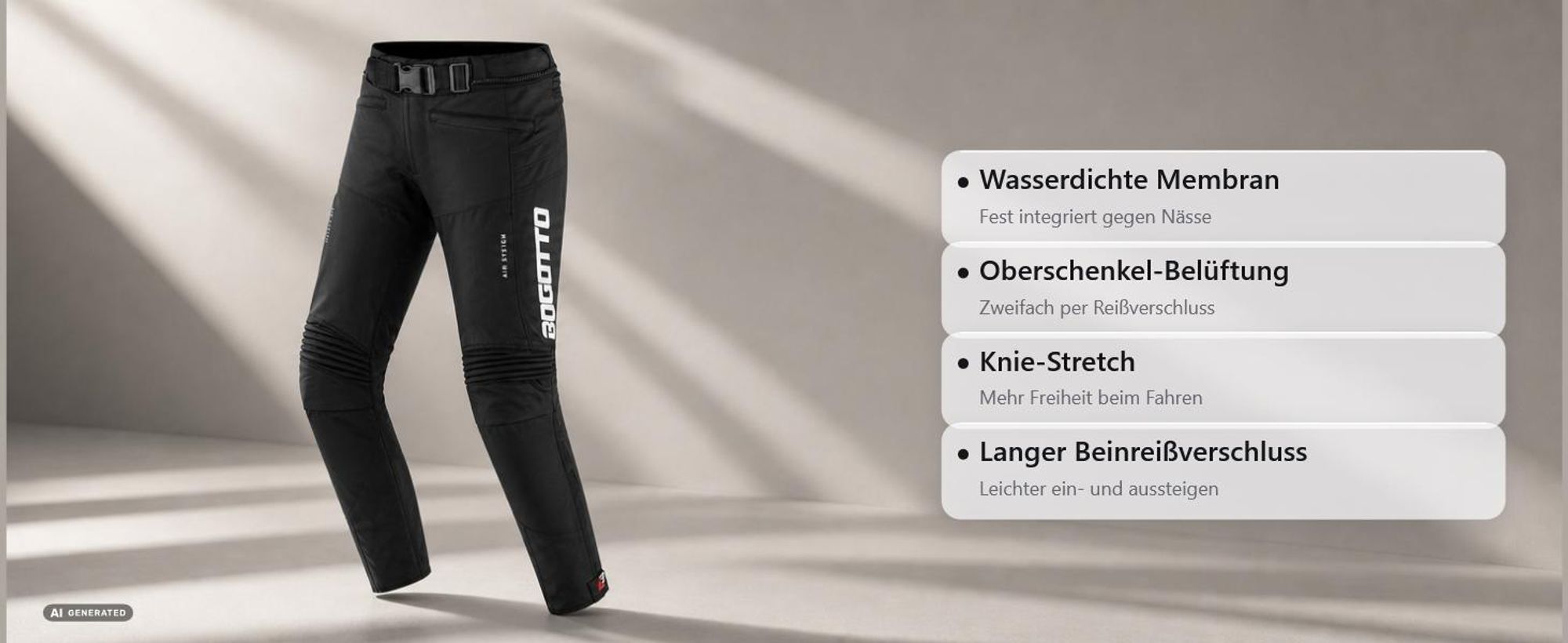 Bogotto Boomerang wasserdichte Motorrad Textilhose, schwarz, M