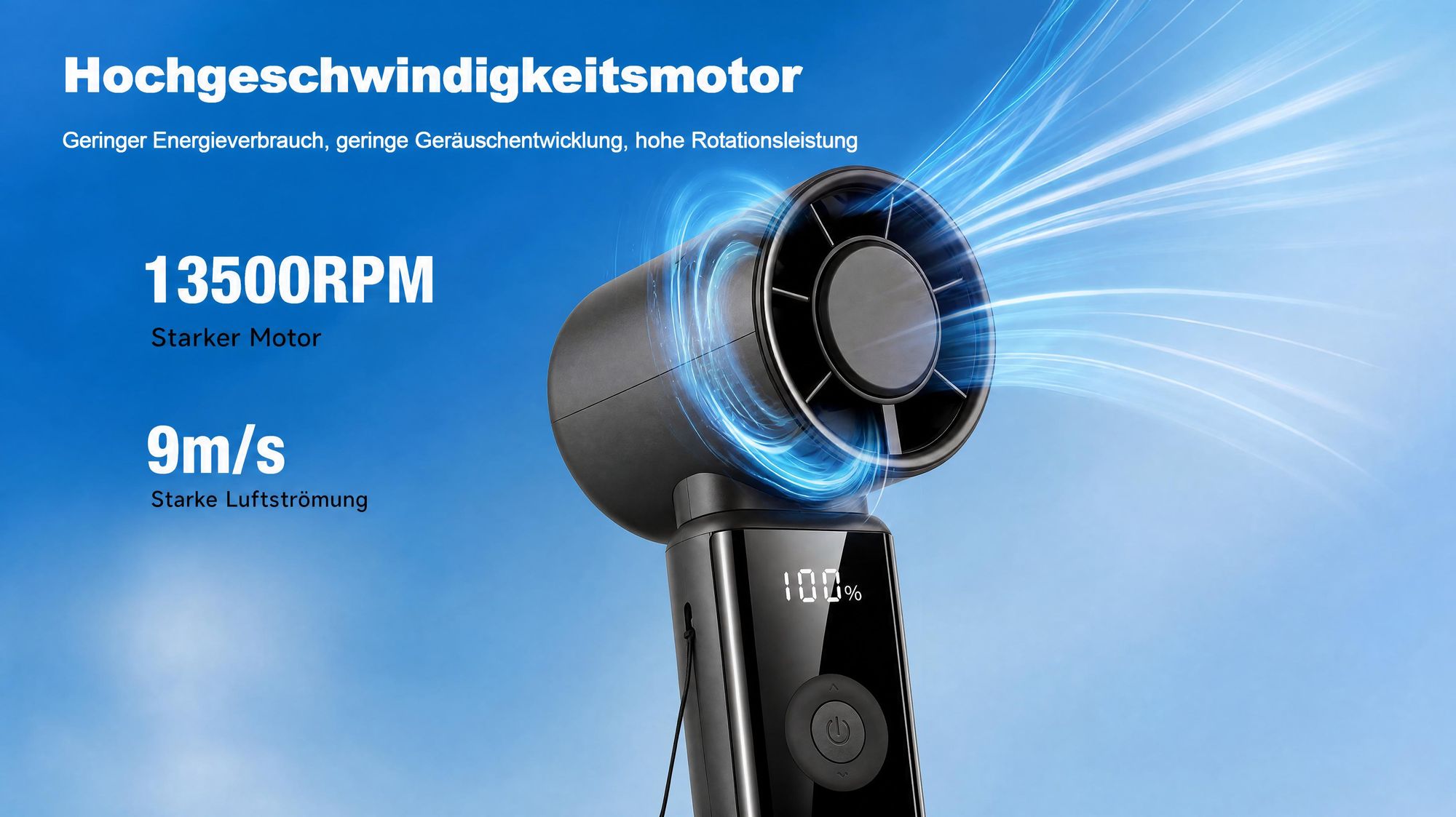 Tragbarer Handventilatoren USB, Faltbar Mini Ventilator Leise mit 4000 mAh Akku bis 16 Std. Laufzeit, LED-Display, 1-199 Geschwindigkeitsstufen