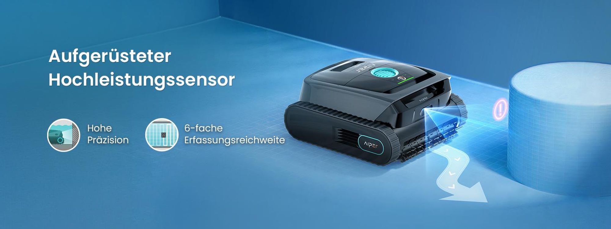 AIPER Scuba S3 Poolroboter Wand und Boden, Wasserlinien-Parkfunktion, Intelligente Sensor-Navigation
