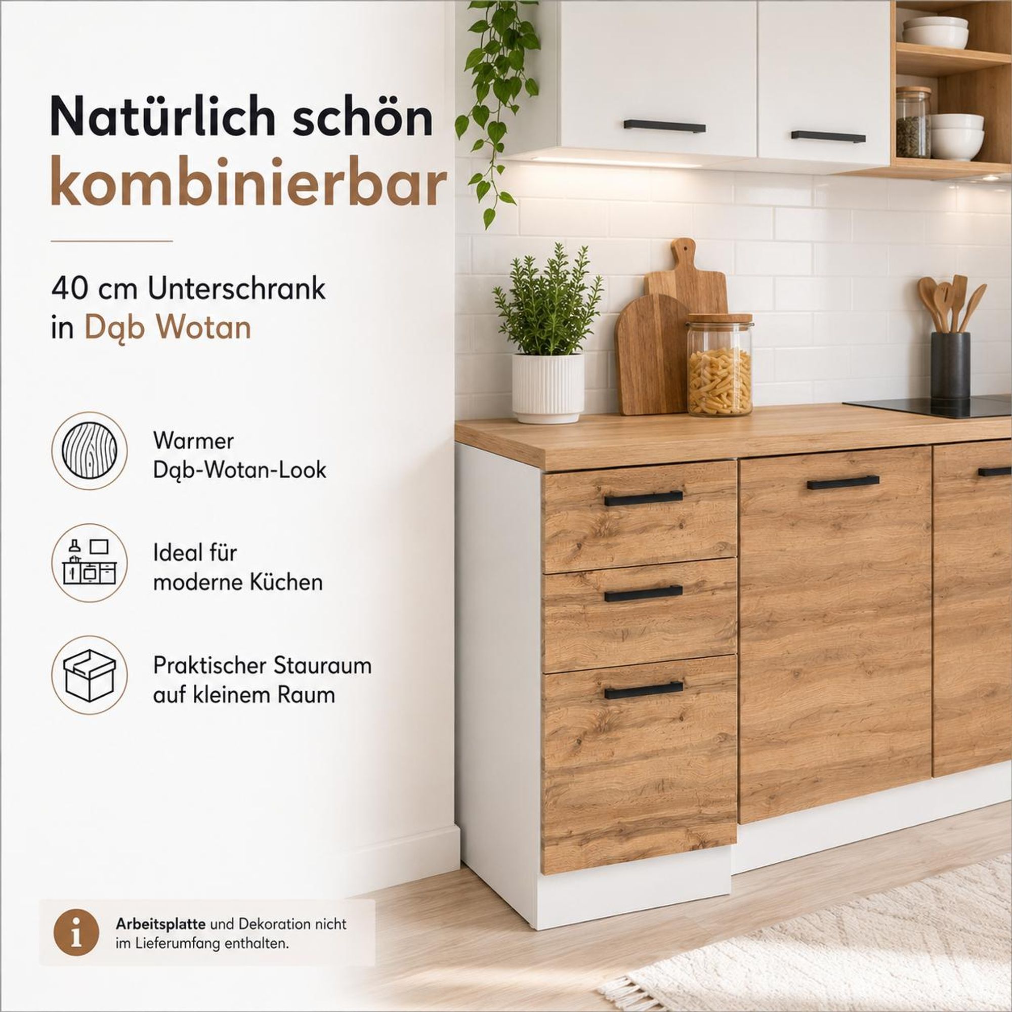 Küchenunterschrank 40 cm Eiche Wotan: Natürlich schönes Design für moderne Küchen.