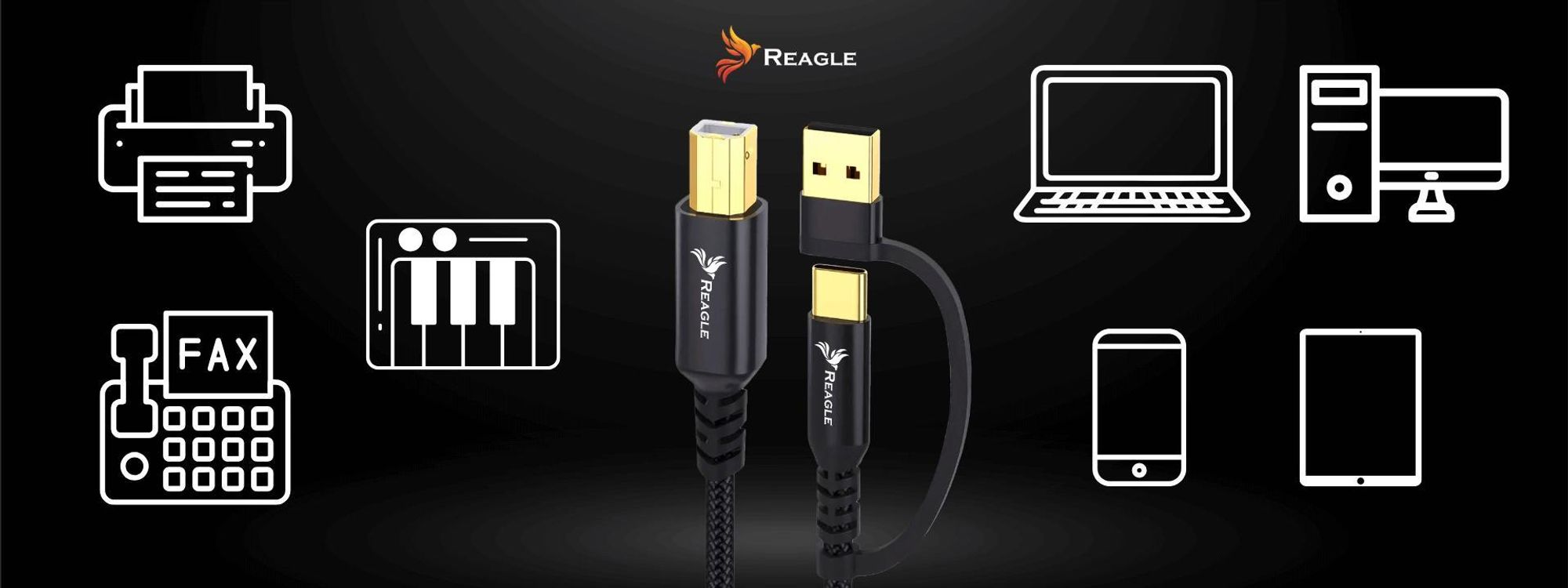 USB Drucker Kabel 2m 2in1 Stecker USB C und USB A auf USB B für Scanner Fax Plotter Kompatibel mit HP Canon Brother Epson Reagle Hochwertig