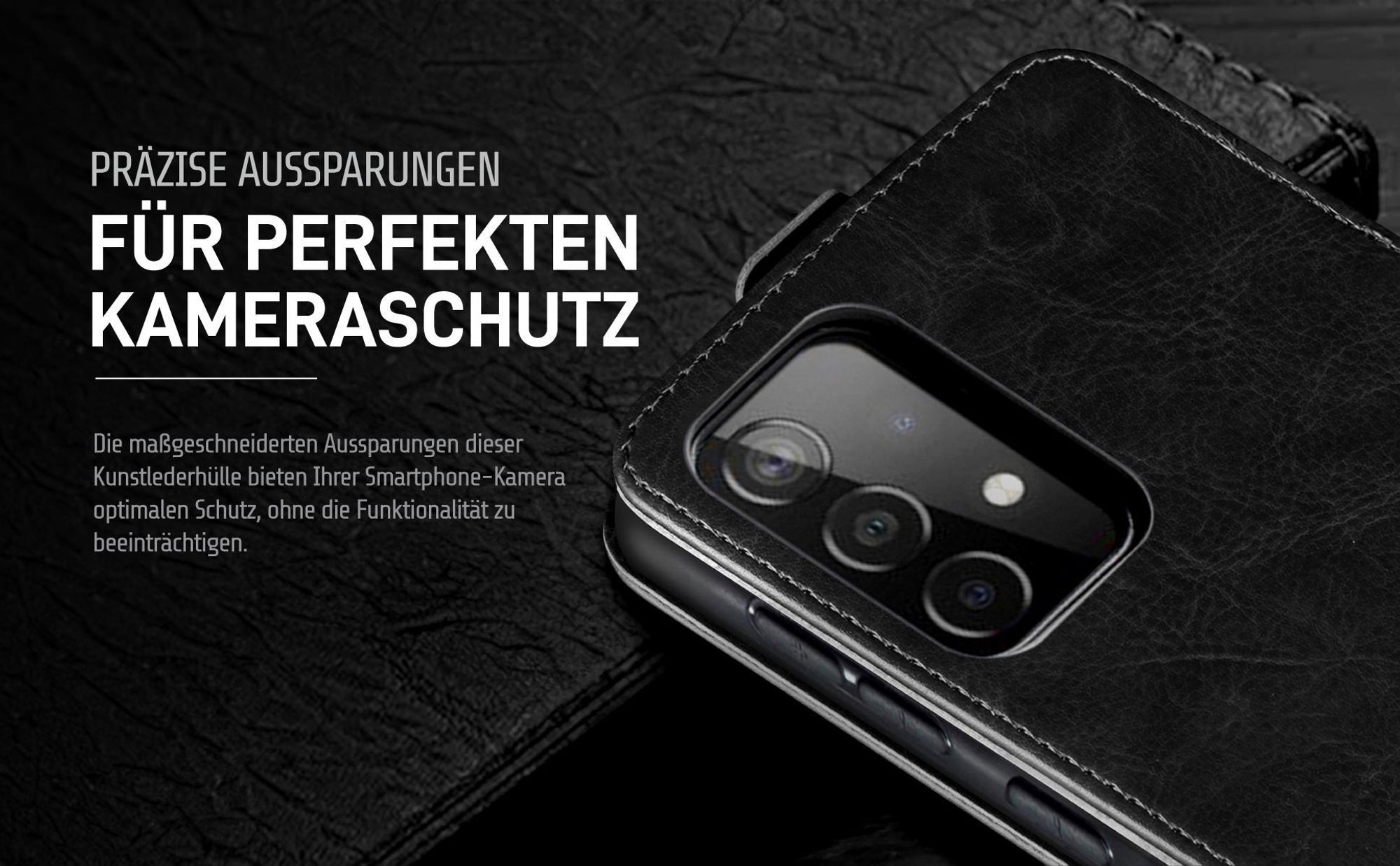 Klapphülle in Schwarz mit Kameraausschnitt für Samsung Galaxy A52 / A52 5G / A52s 5G