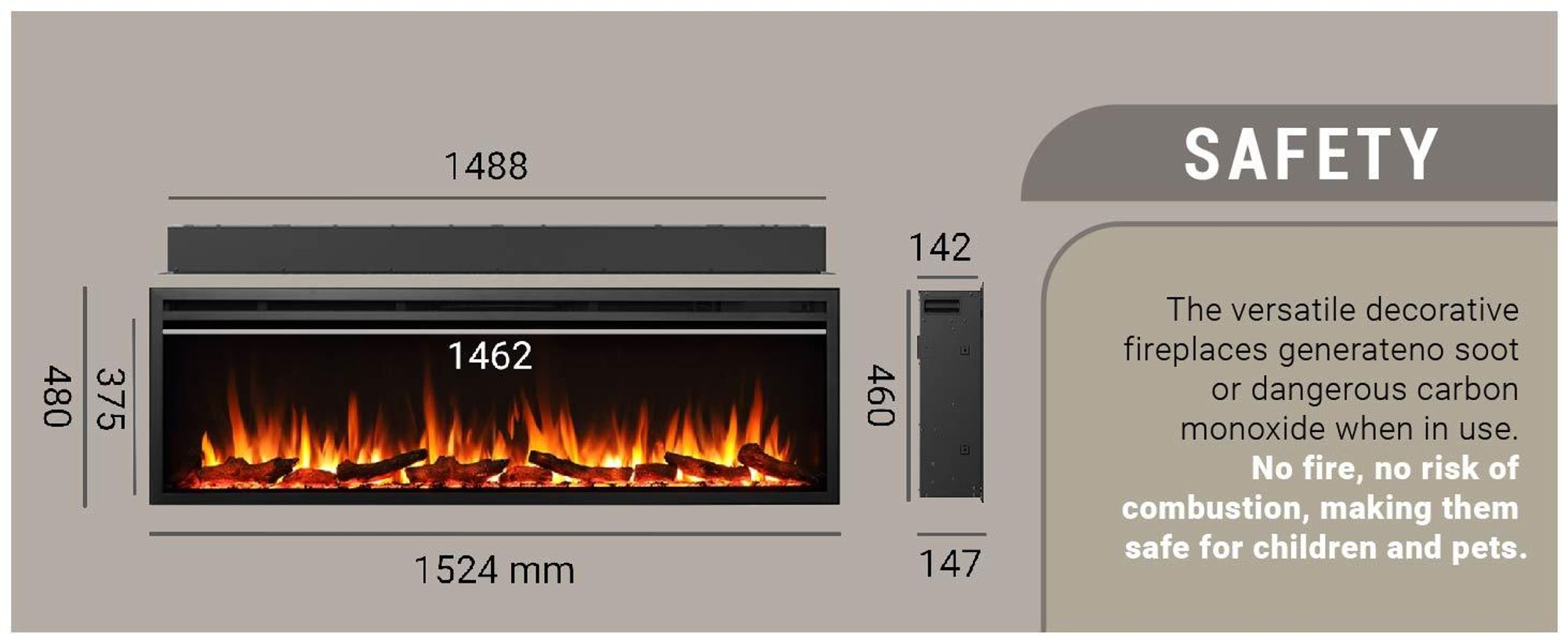 Elektrický krb BALDERIA Atalanta 60 – vstavaný krb, 1500 W – čierny