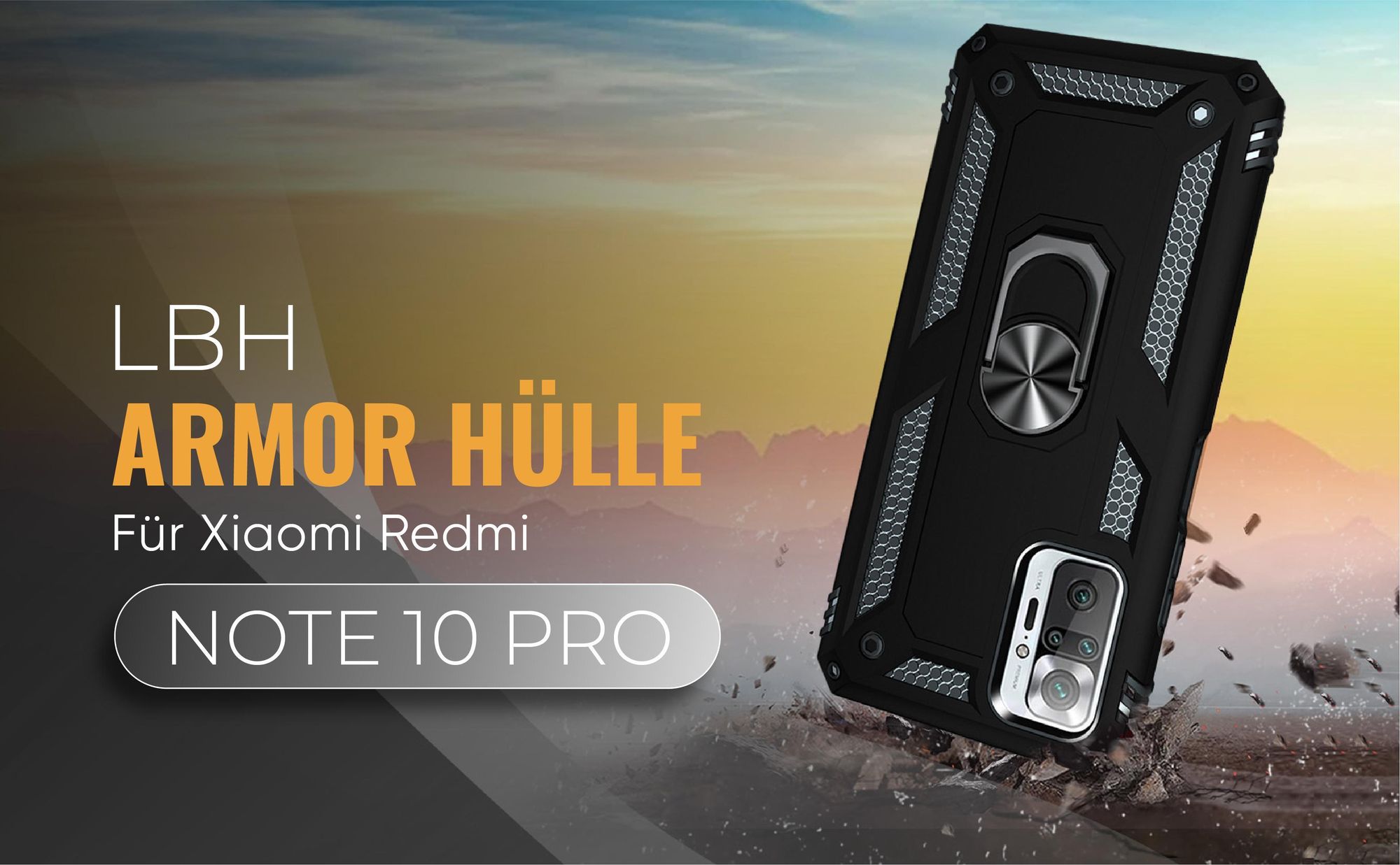 Schwarze Outdoorhülle für Xiaomi Redmi Note 10 Pro