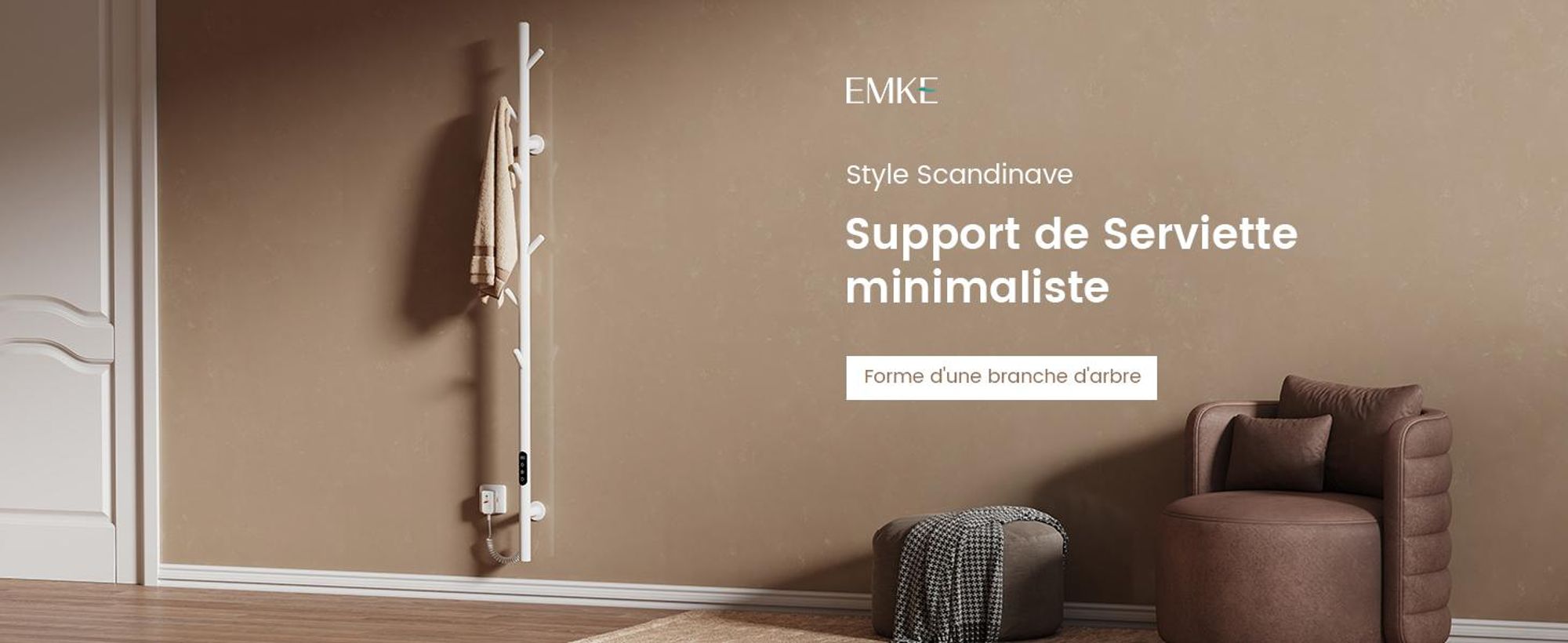 EMKE Sèche-serviettes électrique 100W Blanc, Design Arbre 150 cm, Écran LCD, Thermostat Intelligent WiFi & App, Minuterie, Chauffe-serviettes Design