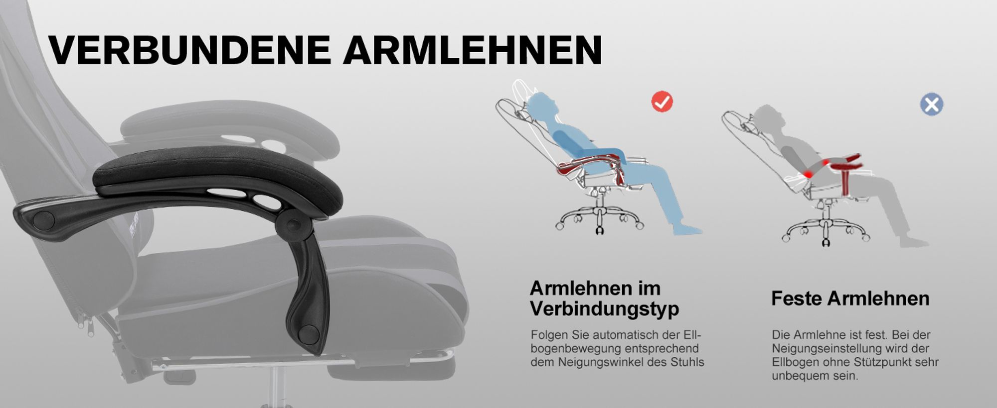 GTPLAYER Bürostuhl Gaming Stuhl Stoff Gaming Sessel Ergonomischer Gamer Stuhl mit Fußstütze, Kopfstütze Lendenkissen, Gepolstert Gaming Chair, grau