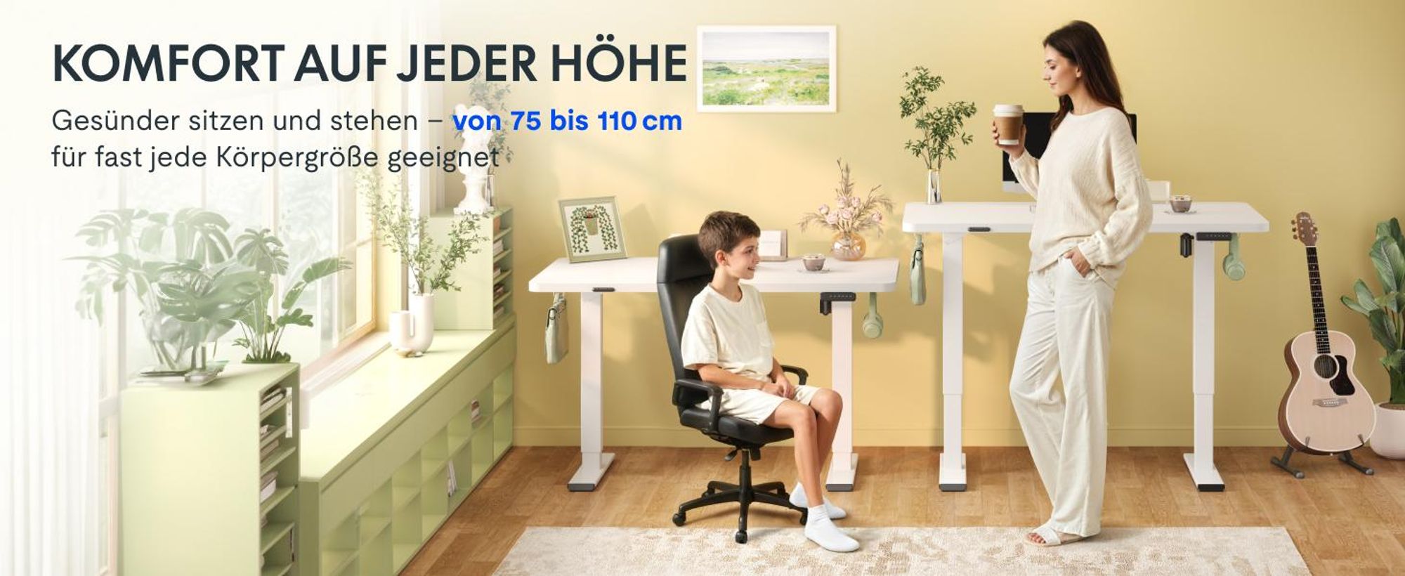FLEXISPOT QE1 Höhenverstellbarer Schreibtisch 120x60cm EINTEILIGE TISCHPLATTE, 4 Memory-Funktion, Antikollisionsschutz, Haken & Kabelmanagement (Weiß)