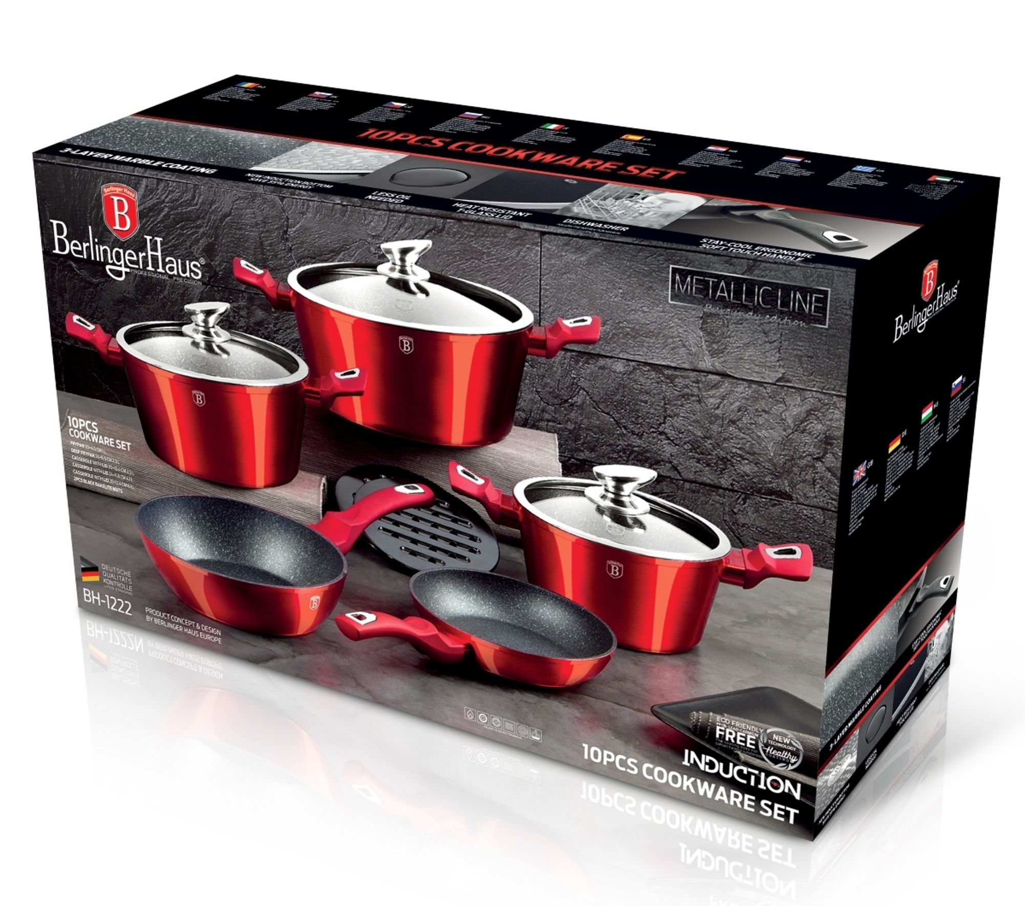 Berlinger Haus Burgundy Kochtopf Set 10-Teiliges Induktions Antihaft-Aluminium Kochtöpfe Pfannen Rot