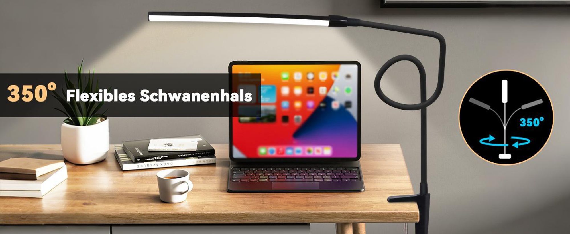 ZMH Schreibtischlampe LED Tischleuchte Dimmbar Klemmbar Tischlampe Schwarz Arbeitsleuchte Schreibtisch 5W Schreibtischleuchte Bürolampe Tageslichtlampe Büro Klemmleuchte mit Ladefunktion