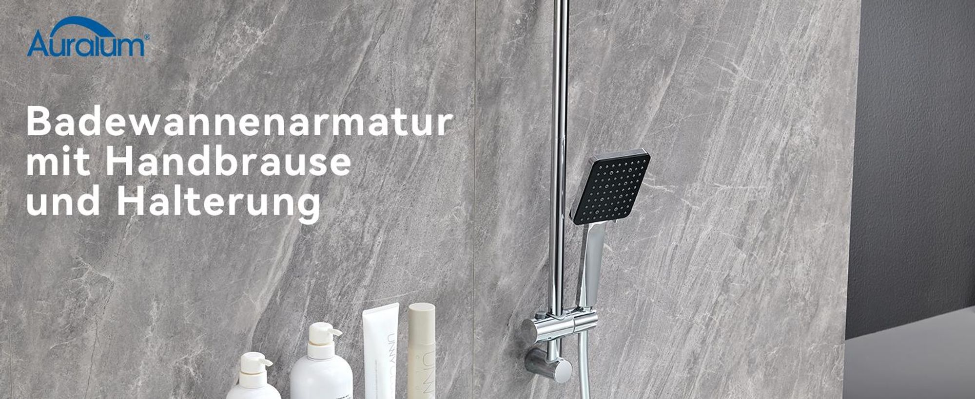 AURALUM Schwarzes Badewannenarmaturen-Set, Duschstange mit Duschkopf, Handbrause- und Duschstangen-Set, zwei Wasserstrahlmodi, Hochwertiges PPA