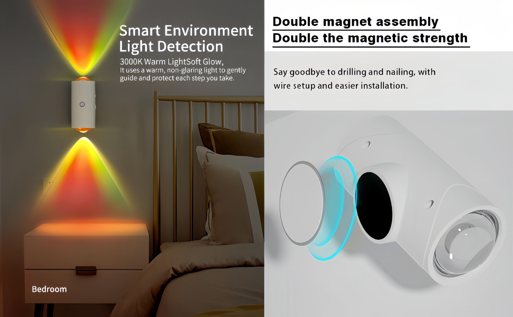 2x RGB Wandleuchte mit Bewegungsmelder & Farbverlauf,kabellos,7 Farbwechsel,USB-C,Magnethalterung -Für Wohnzimmer,Flur,Zimmer,Nachtlicht &Schranklicht