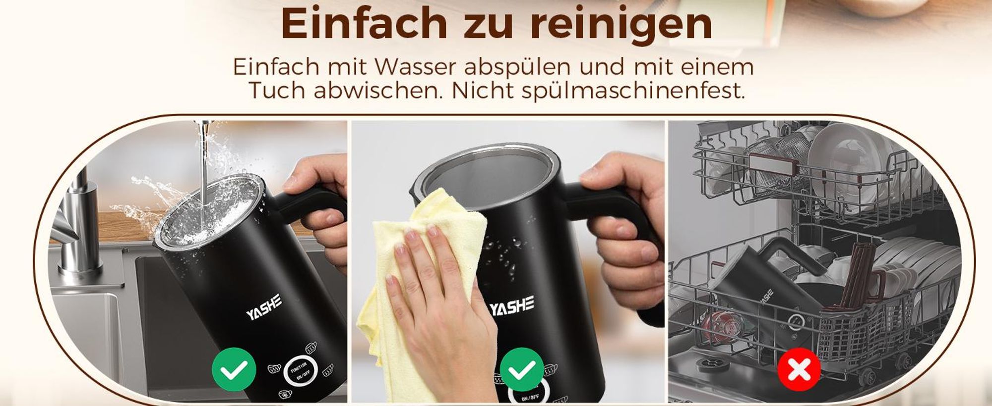 YASHE 4-IN-1 Edelstahl Milchaufschäumer, 10oz/300ml Milchschäumer für Perfekte L
