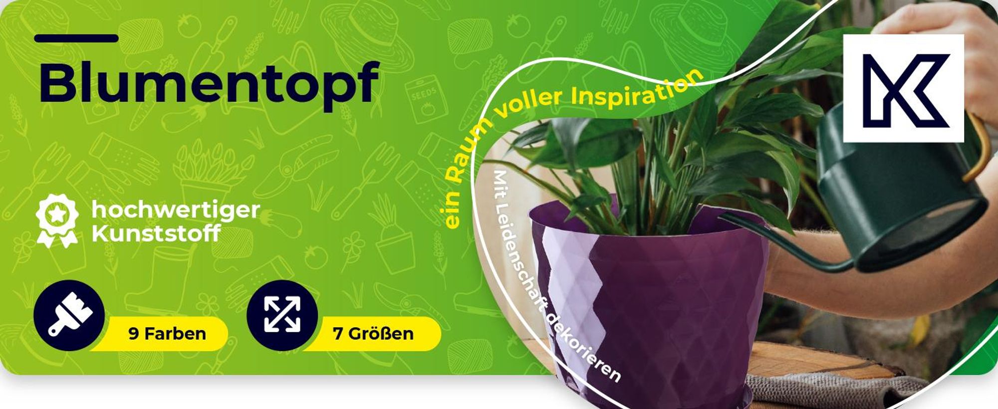 KADAX Blumentopf aus Kunstsoff "Amily", Topf mit Untersetzer. Pflanzkübel, 12 cm, Pflaume, 1 Stück