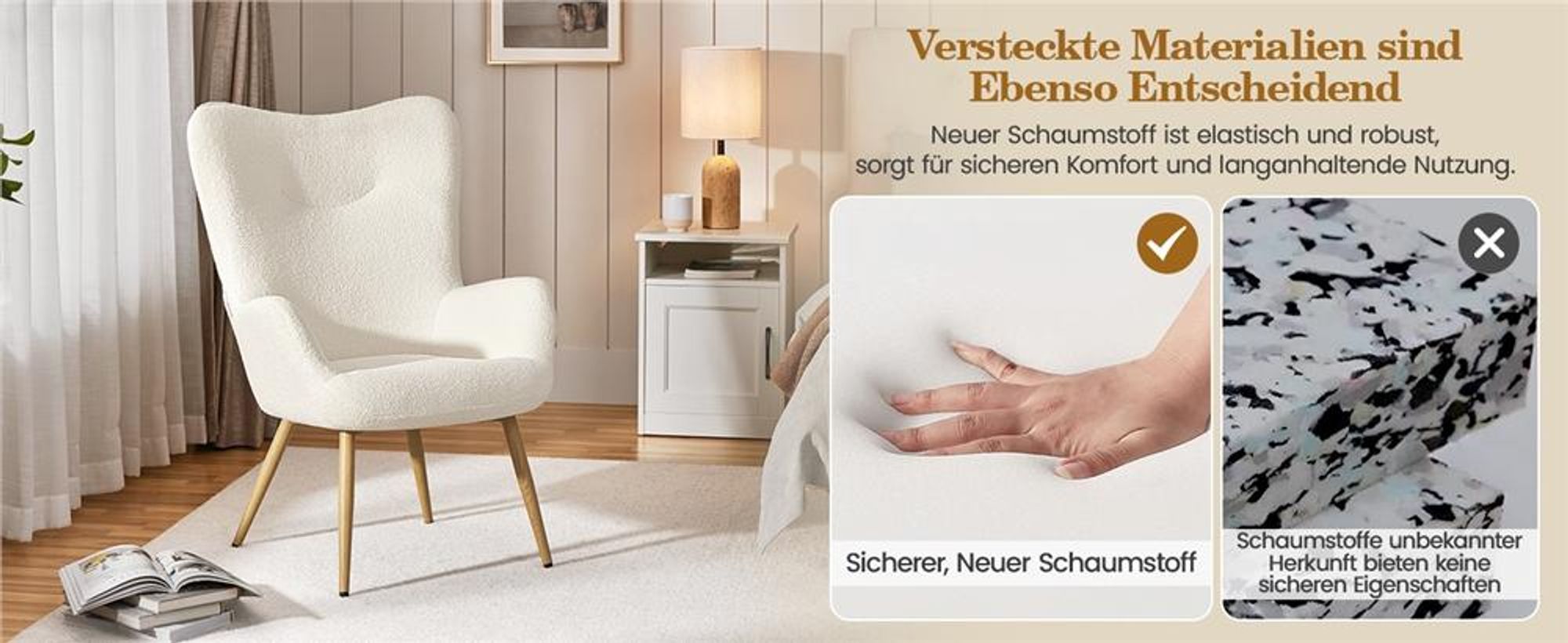 Yaheetech Ohrensessel Polsterstuhl mit klappbare Rückenlehne eleganter Armsessel Lehnsessel bis 136 kg belastbar Sessel fürs Wohnzimmer/Schlafzimmer