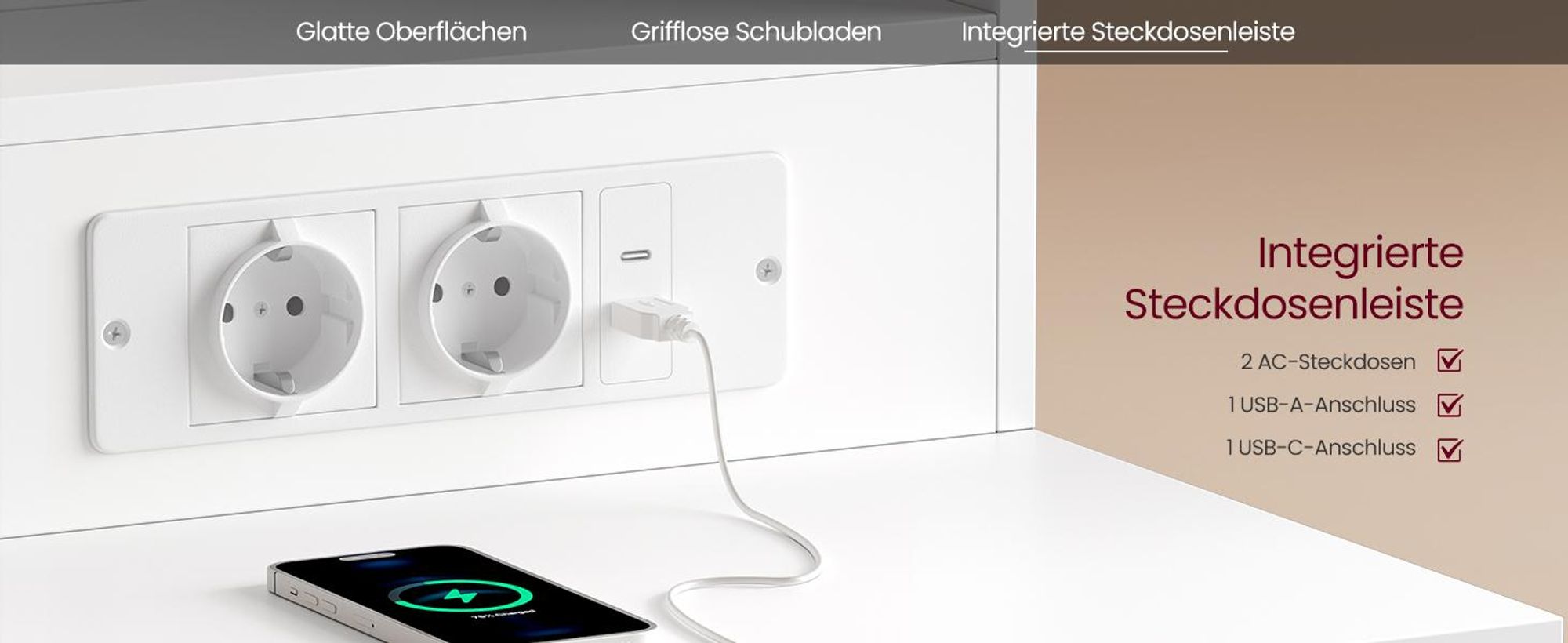 VASAGLE Schminktisch mit Spiegel und Beleuchtung, 10 Schubladen und Ladestation, 137 x 40 x 144,3 cm, Weiß