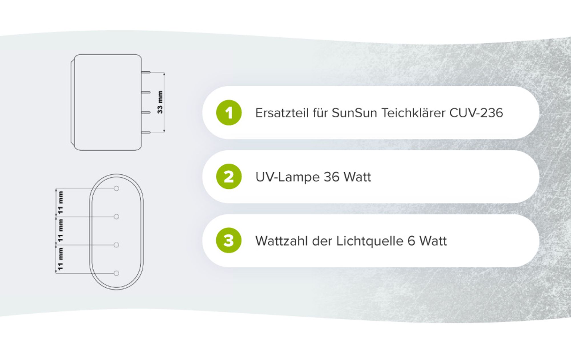 SunSun Ersatzteil für Teichklärer CUV-236 - UV-C Lampe 36 W - Ersatz Leuchtmittel für Vorklärgerät für Teichfilter & Teichpumpe, Wasserklärer mit UV-Lampe, Lichtfilter zur Algenbekämpfung