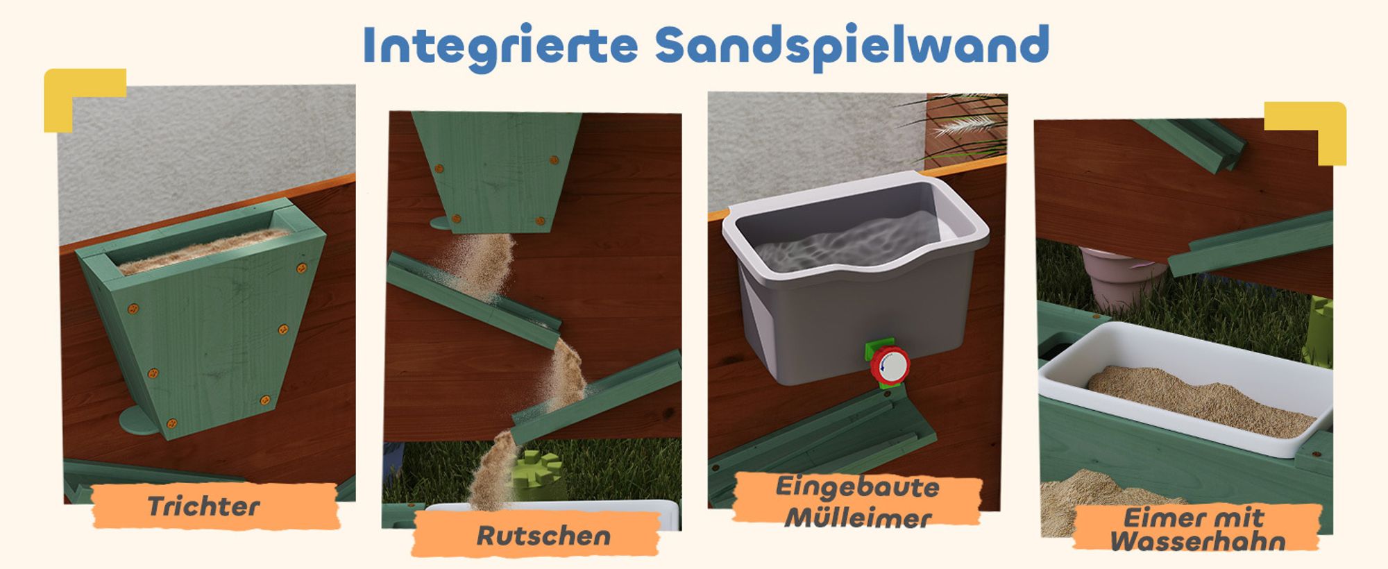 AIYAPLAY Sandkasten mit Dach 116x112,5cm Sandkiste aus Holz für 3-6 Jahre Kinder