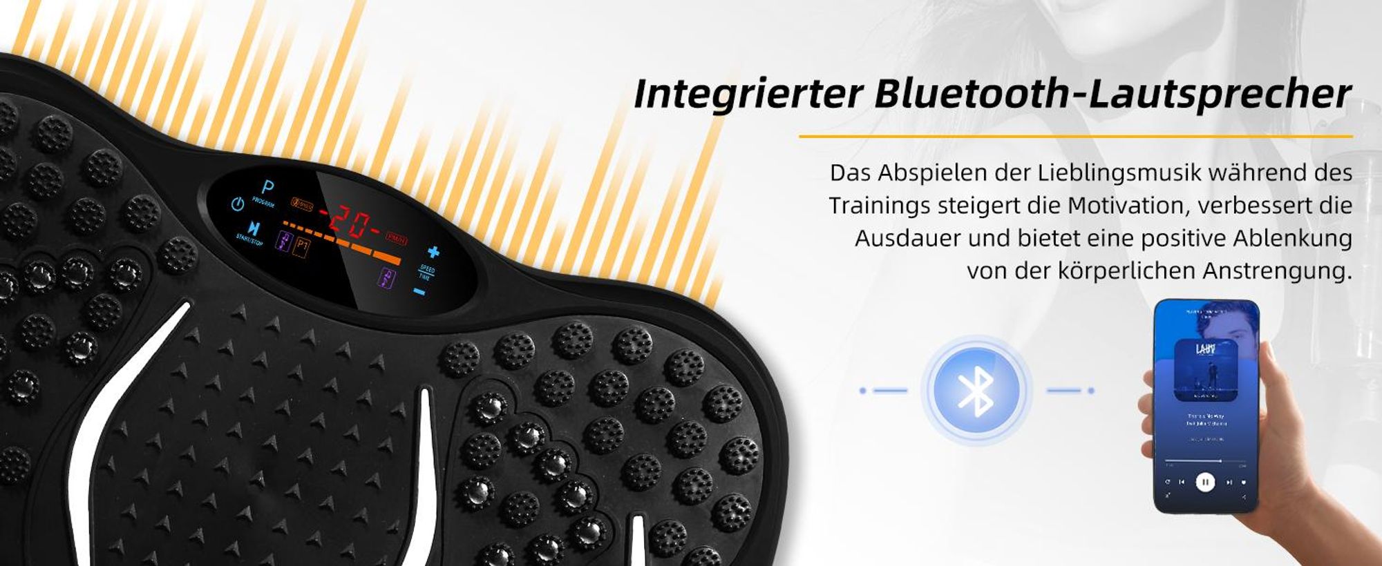 Vibrationsplatte, Vibrationsgeräte, Vibrotraine, Vibrationsplattform, 5 Ausbildungsprogramme, 99 Stufen, Bluetooth Lautsprecher, mit 2 Expanderbänder