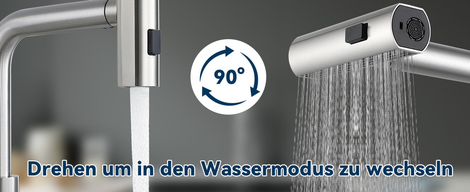 ZMH Wasserhahn Küche Küchenarmatur Ausziehbar Waterfall Mischbatterie mit Brause Spültischarmatur 360° Drehbar Armatur mit 3 Strahlarten Spüle Küchenwasserhahn Gebürsteter Nickel Edelstahl