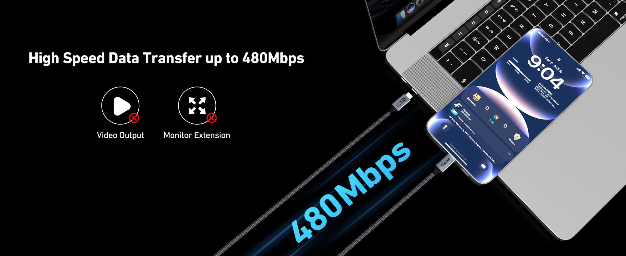 BENFEI USB-Kabel USB C auf USB C Ladekabel 60W [4 Stück 2x1M+2x2M], USB Type C Ladekabel, Schnellladeleistung