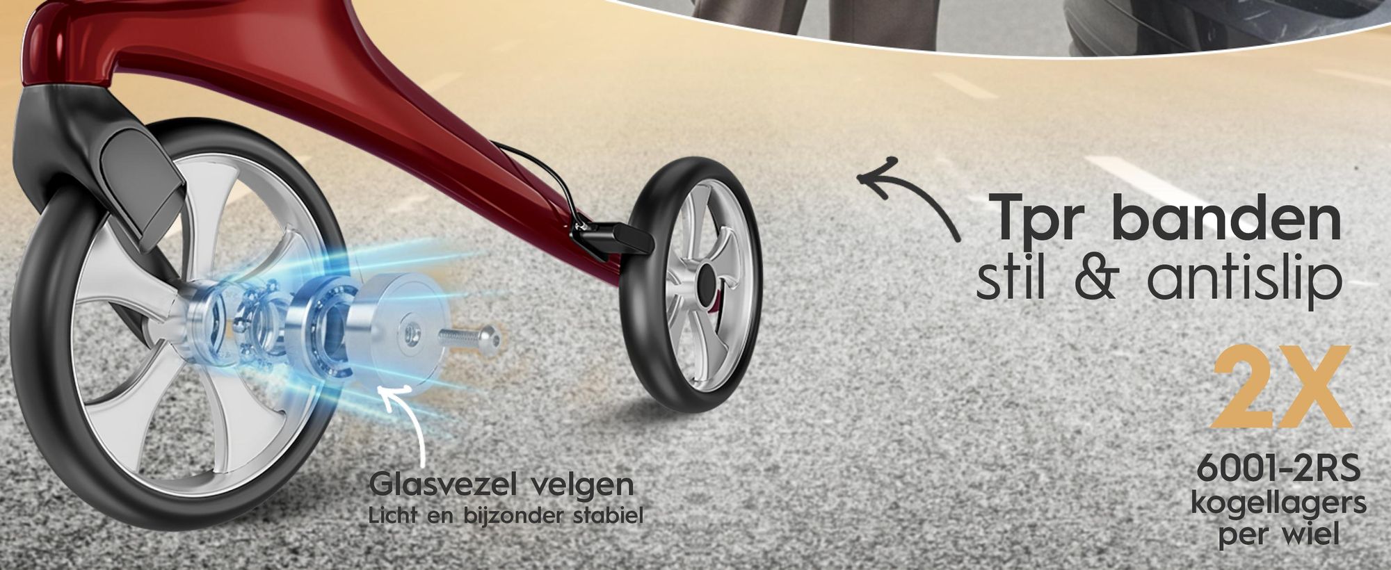 ELONEO Carbon rolstoel, inklapbaar en lichtgewicht, met zitplaats, lichtgewicht reiskruk, ultralicht, rood - maat M