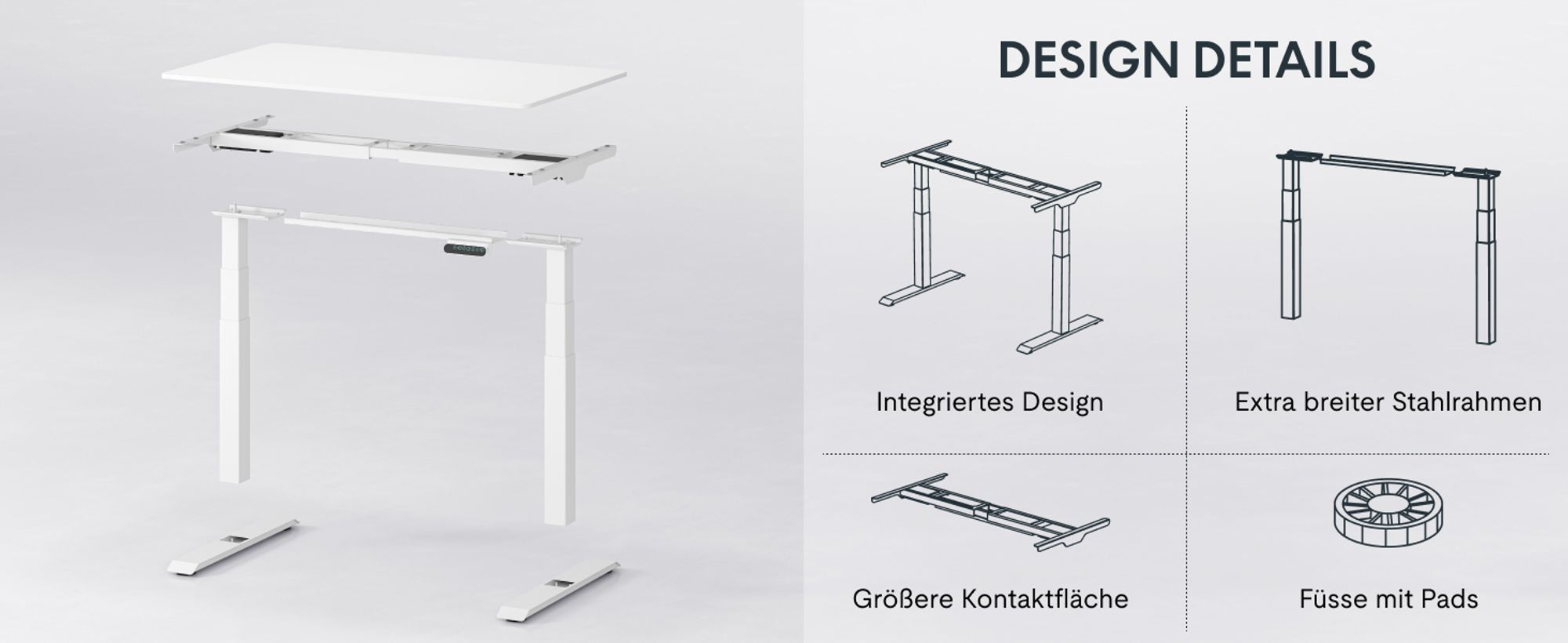 FLEXISPOT E6 Höhenverstellbarer Schreibtisch mit 2 Motoren, 160 kg Tragkraft, Anti-Kollisionsschutz, 4 Memory-Steuerung & USB, 3-stufig (Weiß)