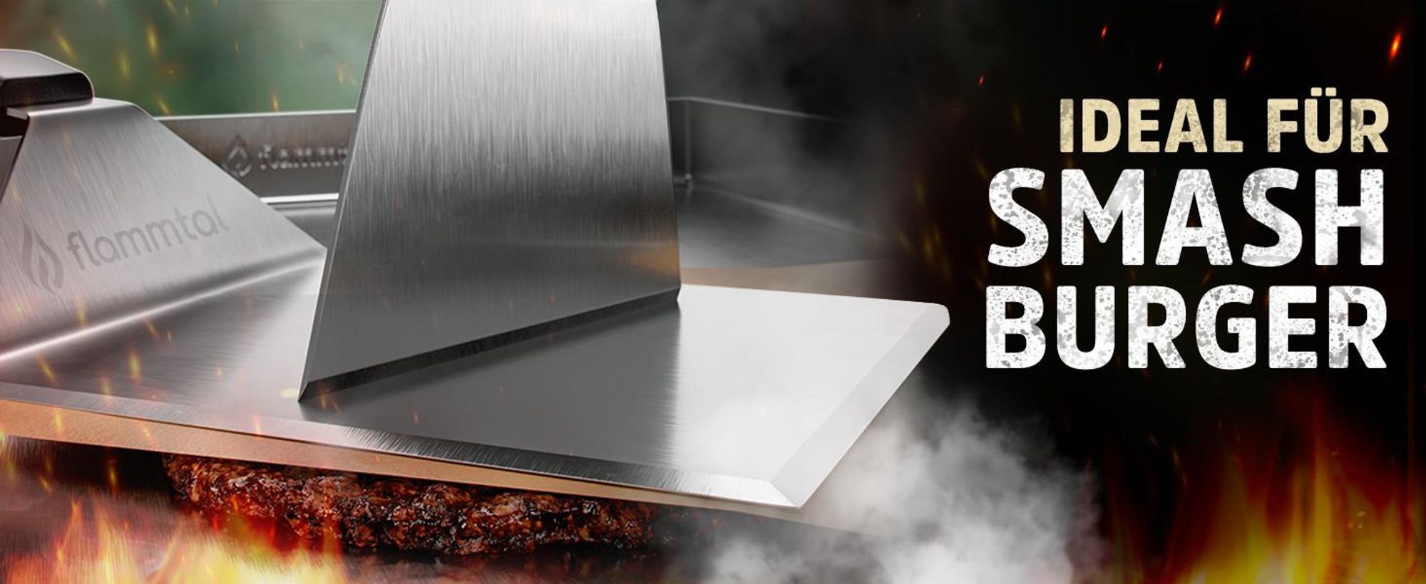 Flammtal Smash Burger Set aus Edelstahl – Hochwertiger Plancha Spachtel inkl. 20x Burgerpapier für Smash Burger – Spachtel für Plancha & Teppanyaki