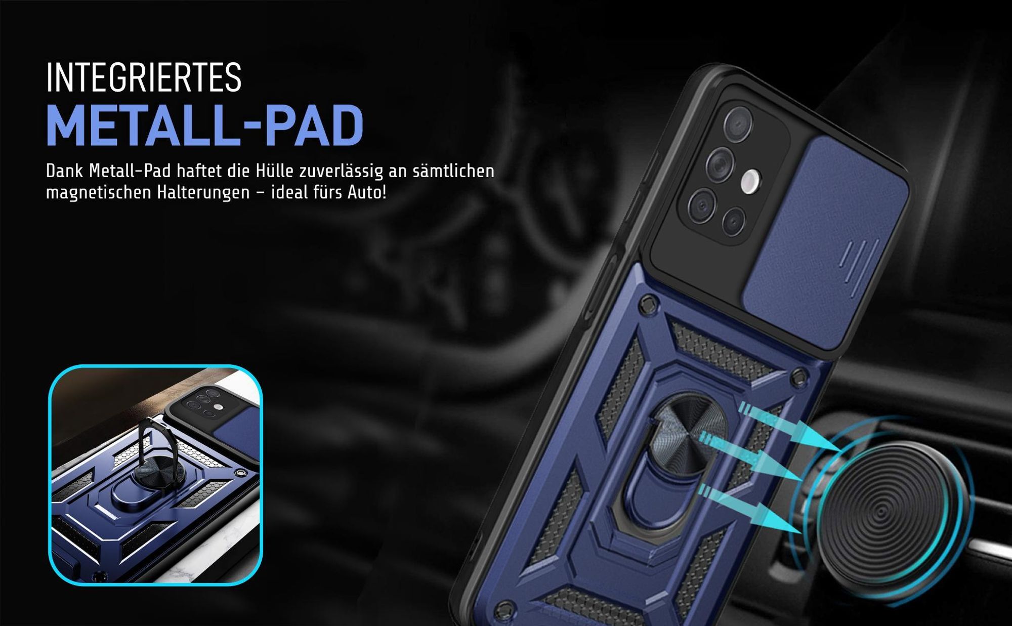 Bumper für Samsung Galaxy A51 in Blau mit Metallplatte