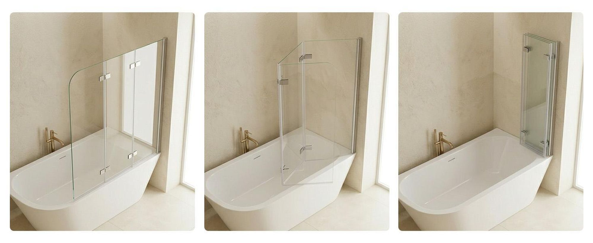 120 x 140 cm Badewannen 3-teilig Faltwand Aufsatz 180° Duschwand Duschabtrennung 6mm Nano Glas DAY-3D