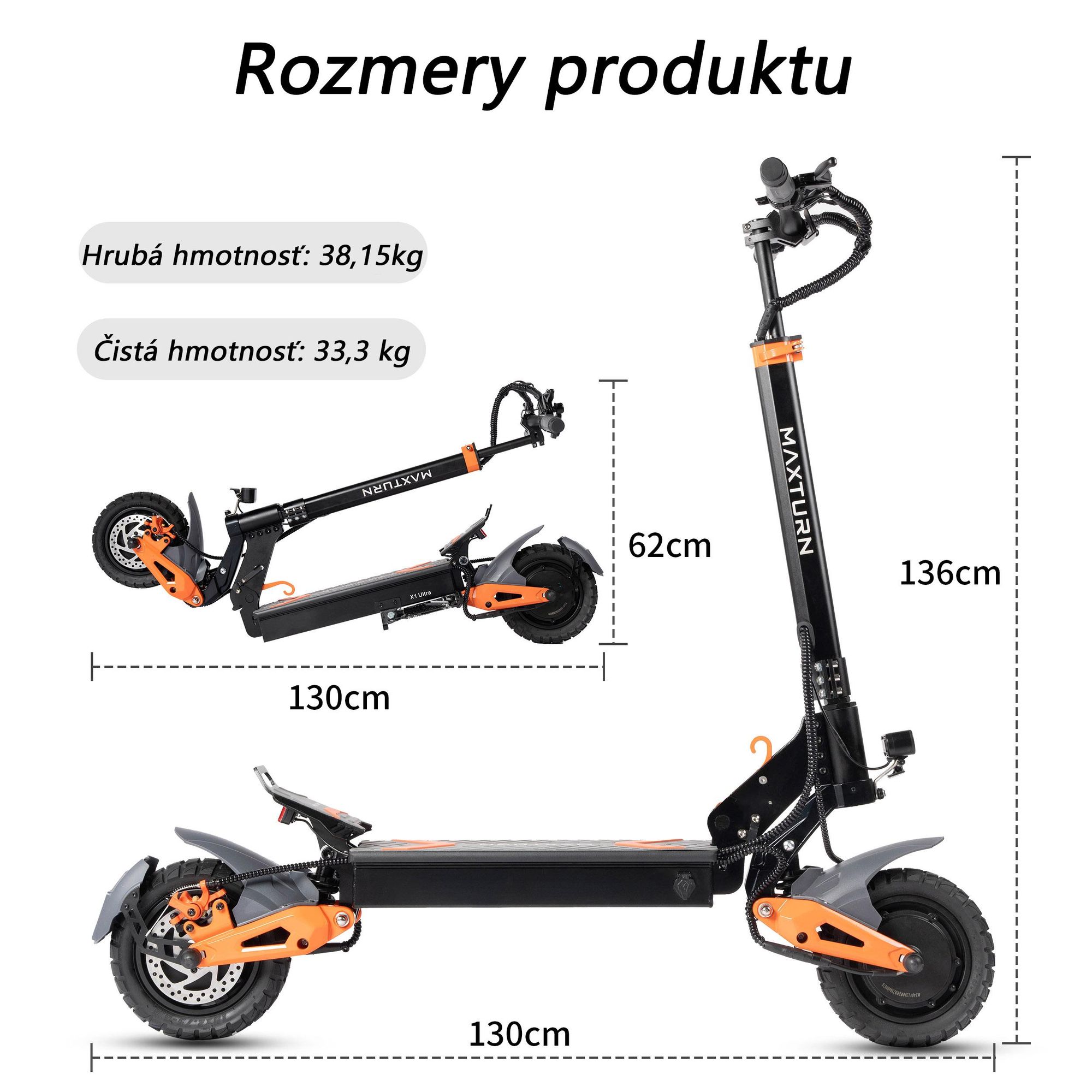 Elektrická Kolobežka MAXTURN X1 Ultra - 48V20.8Ah 10'' Elektrický Scooter Hliníkový Rám - Čierna