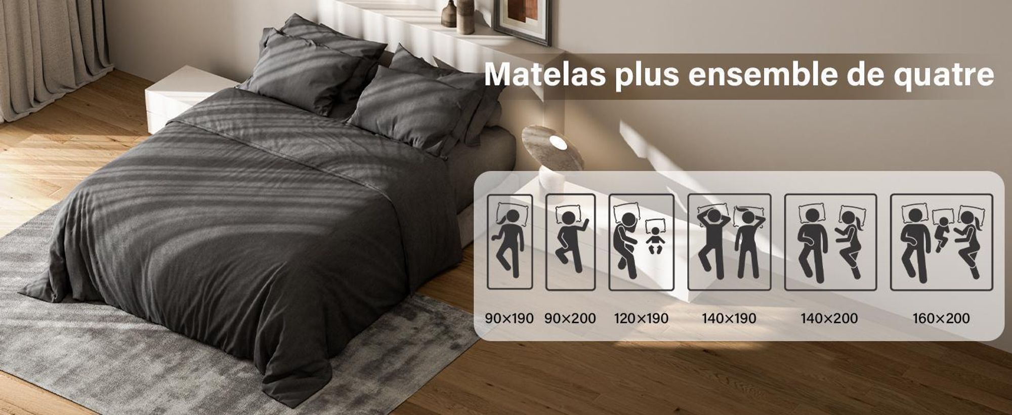 DEWINNER Housse de Matelas et Matelas 160 x 190, 2 Personnes,épaisseur 22cm+Parure de lit+Housse Couette+Housse d'oreiller