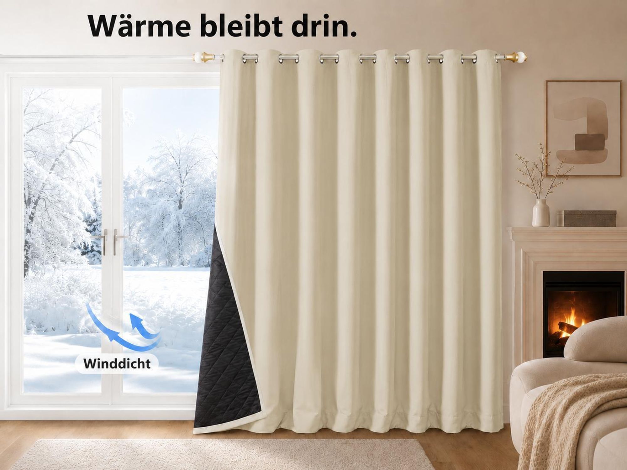 1x 100% Verdunkelung Thermo Vorhänge Beige Blickdicht Verdunkelungsvorhang mit Ösen Einfarbige, 132*160cm