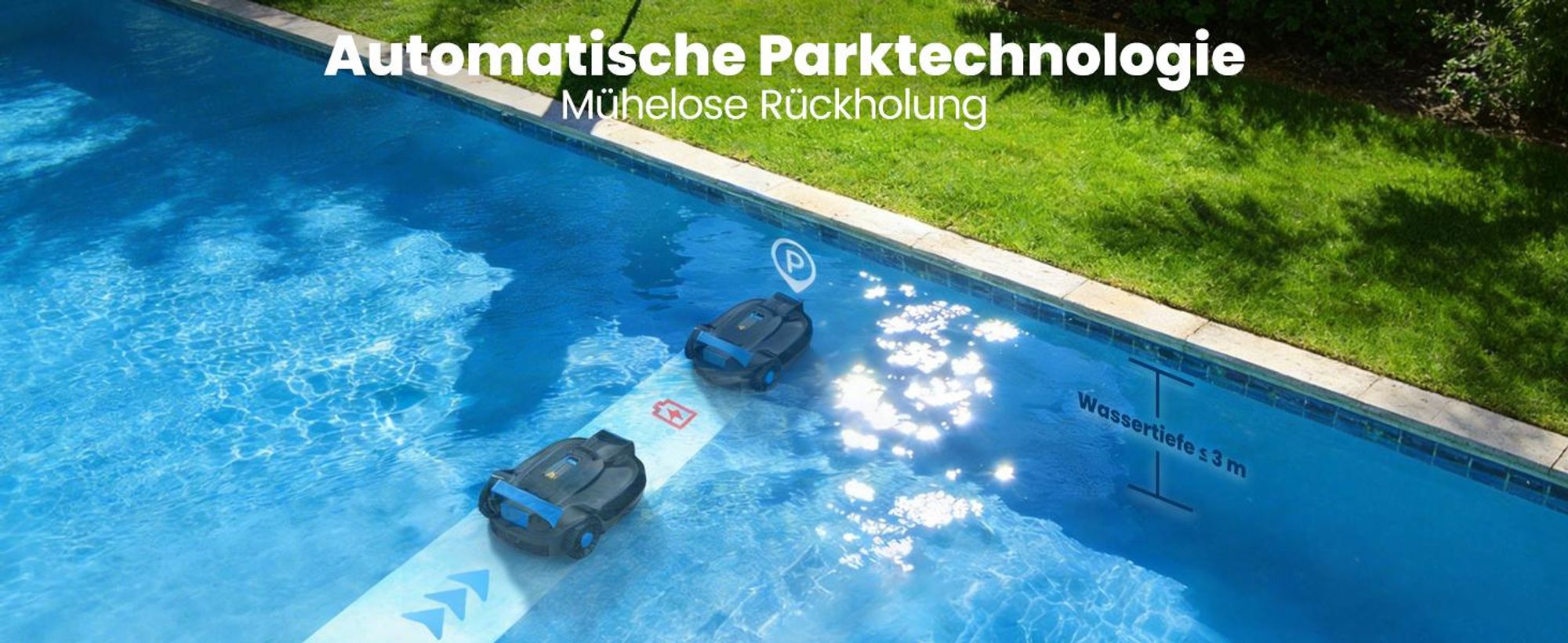 AIRROBO CP02 Poolroboter, 3000LPH Leistungsstarke, 120min Laufzeit, Selbsteinparkfunktion