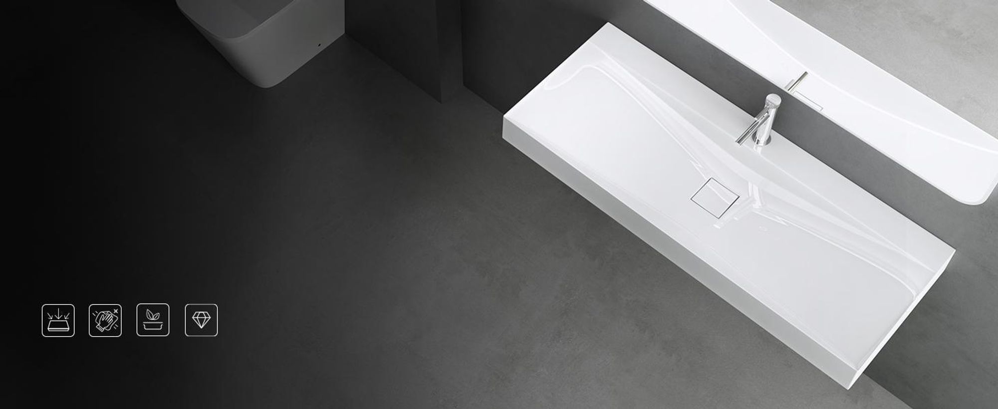 Mai & Mai Waschbecken Hänge Waschtisch Aufsatz Waschschale Mineralguss Schwarz Matt Rechteckig 1 Armaturenloch Breite: 60cm Col810